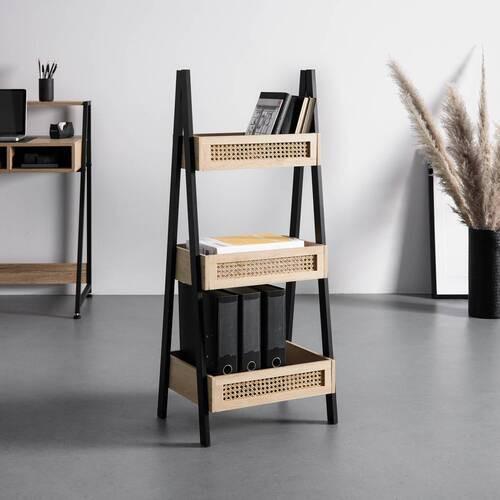 Regal Denis Naturfarb./Schwarz Echtholz furniert/MDF - Schwarz/Naturfarben, MODERN, Holz/Holzwerkstoff (45/110/35cm) - Bessagi Home