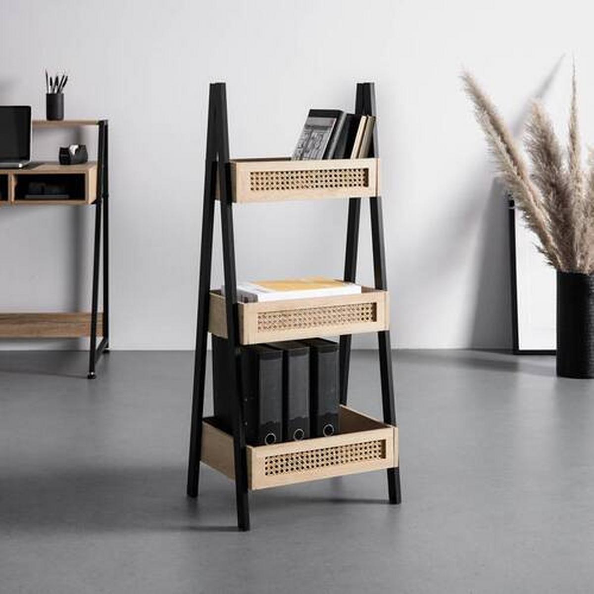 Regal Denis Naturfarb./Schwarz Echtholz furniert/MDF - Schwarz/Naturfarben, MODERN, Holz/Holzwerkstoff (45/110/35cm) - Bessagi Home