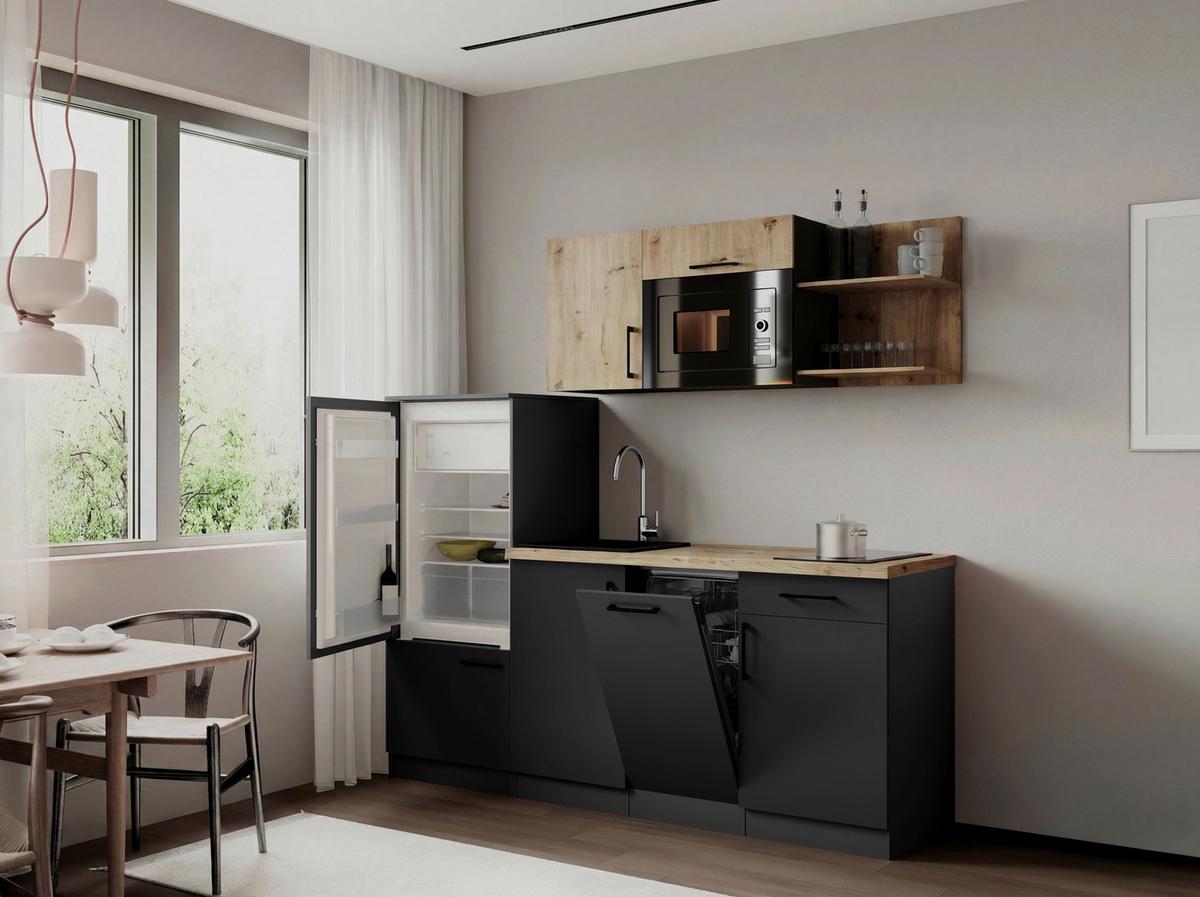 Küchenblock Oliver m. Geräten Grau - Eiche Artisan/Grau, Trend, Holzwerkstoff/Metall (205cm) - Respekta