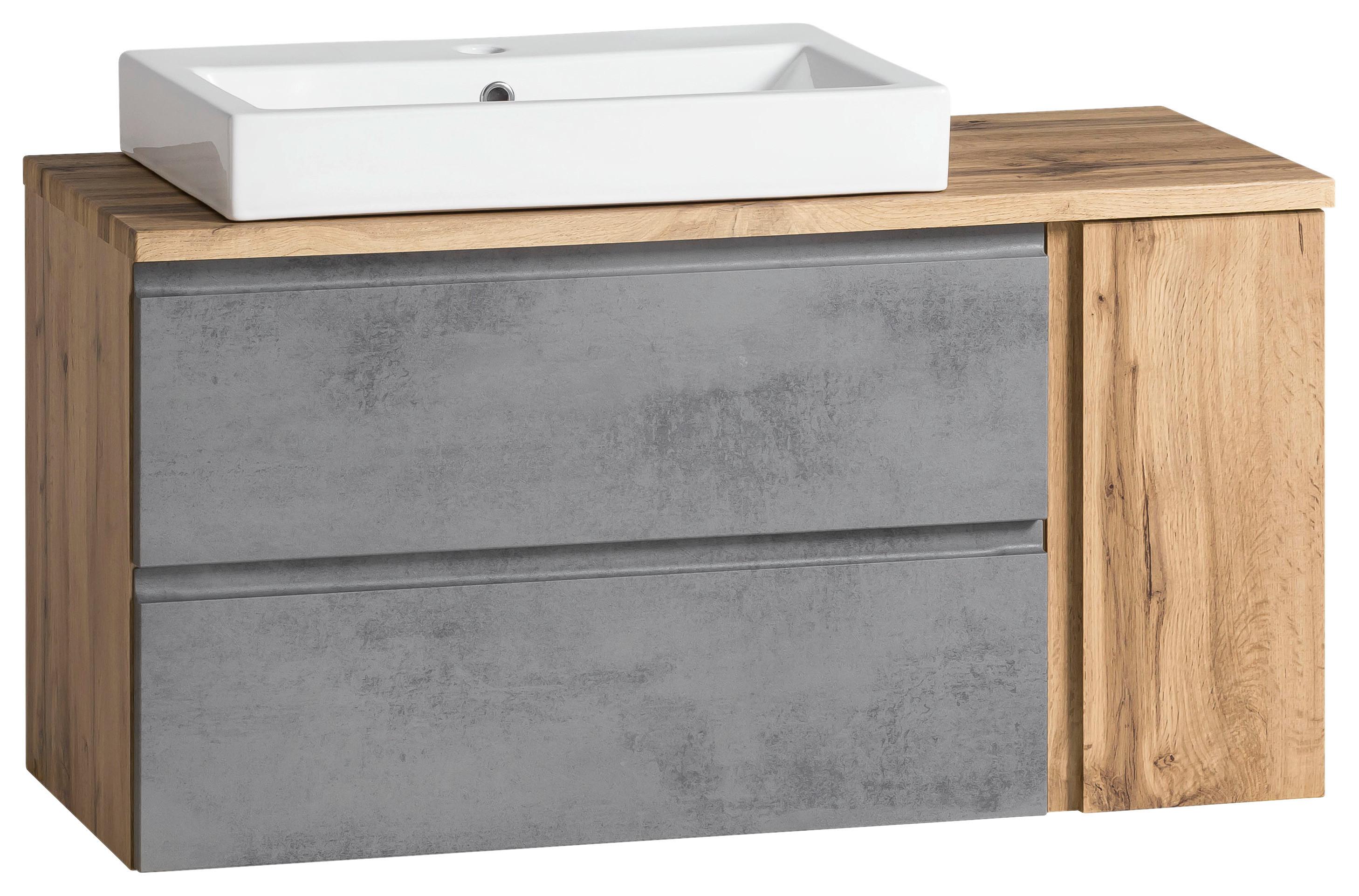 Waschtischkombi Varese ca.105x65,5x47cm Eiche/Grau - Eiche Wotan/Weiß, MODERN, Keramik/Holzwerkstoff (105cm) - Held