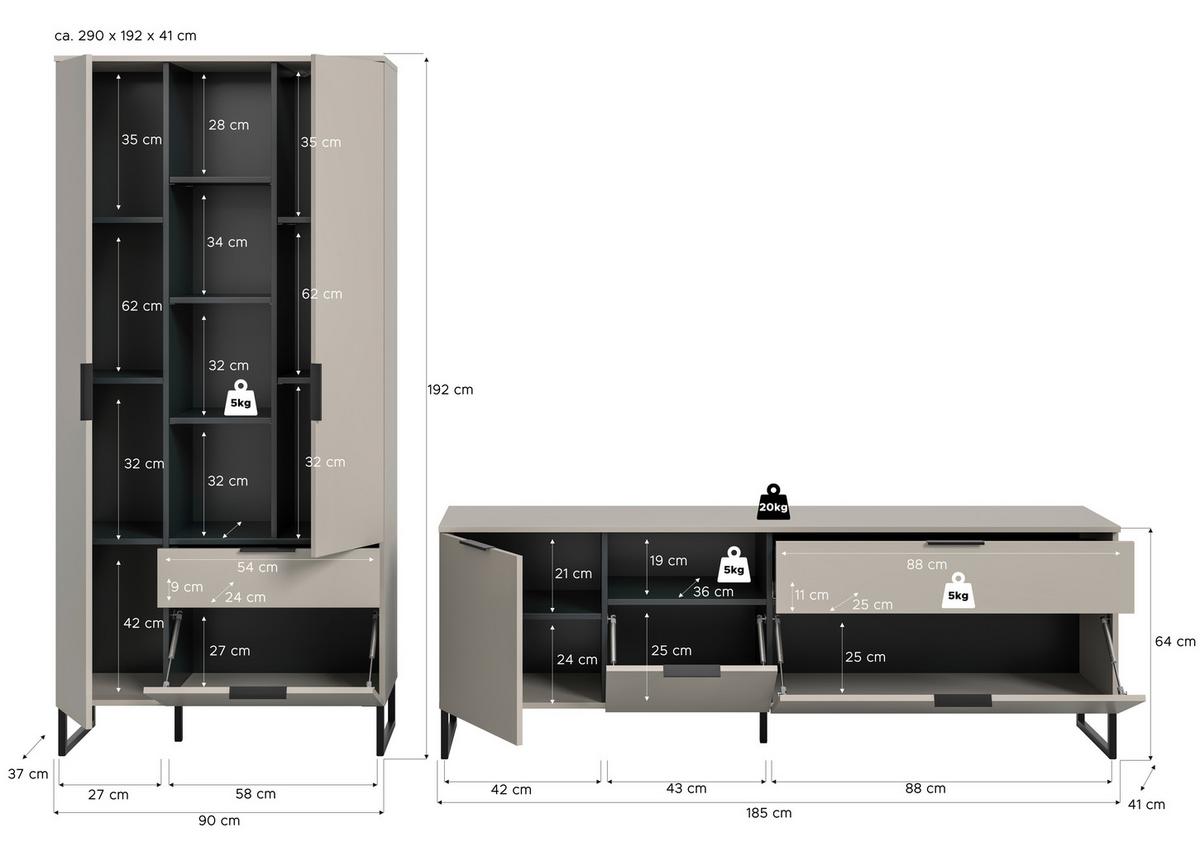 Dnevni Regal Noida, Kašmir, Črna, 2-Delni - kašmir/črna, Design, kovina/leseni material (290/192/41cm) - Livetastic