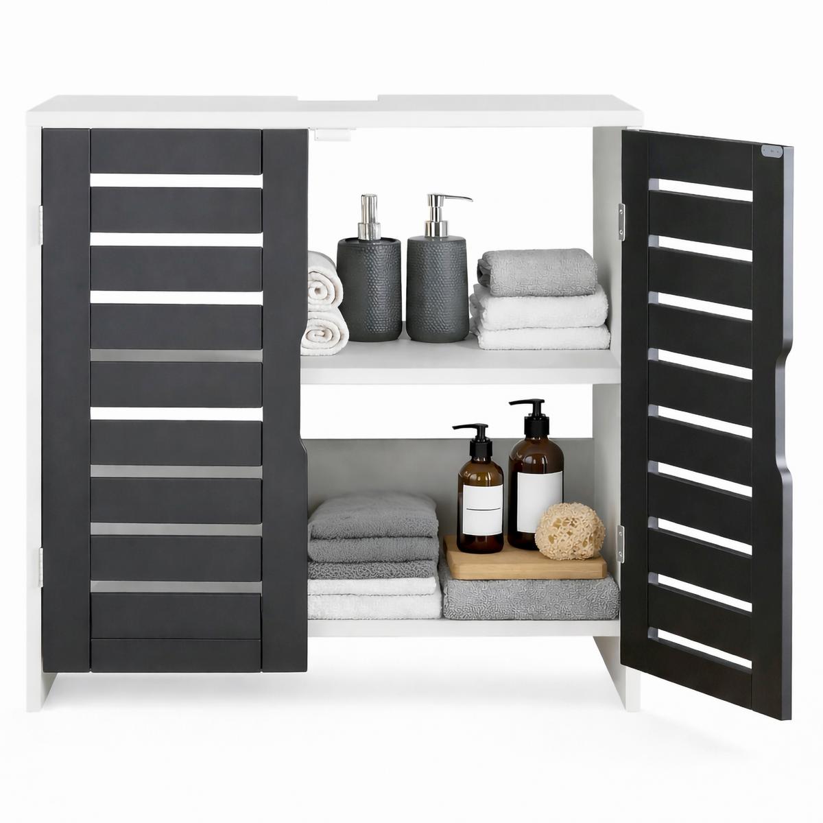 Waschbeckenunterschrank Flonali - Weiss/Anthrazit, Trend, Holzwerkstoff (60/60/29cm) - MID.YOU