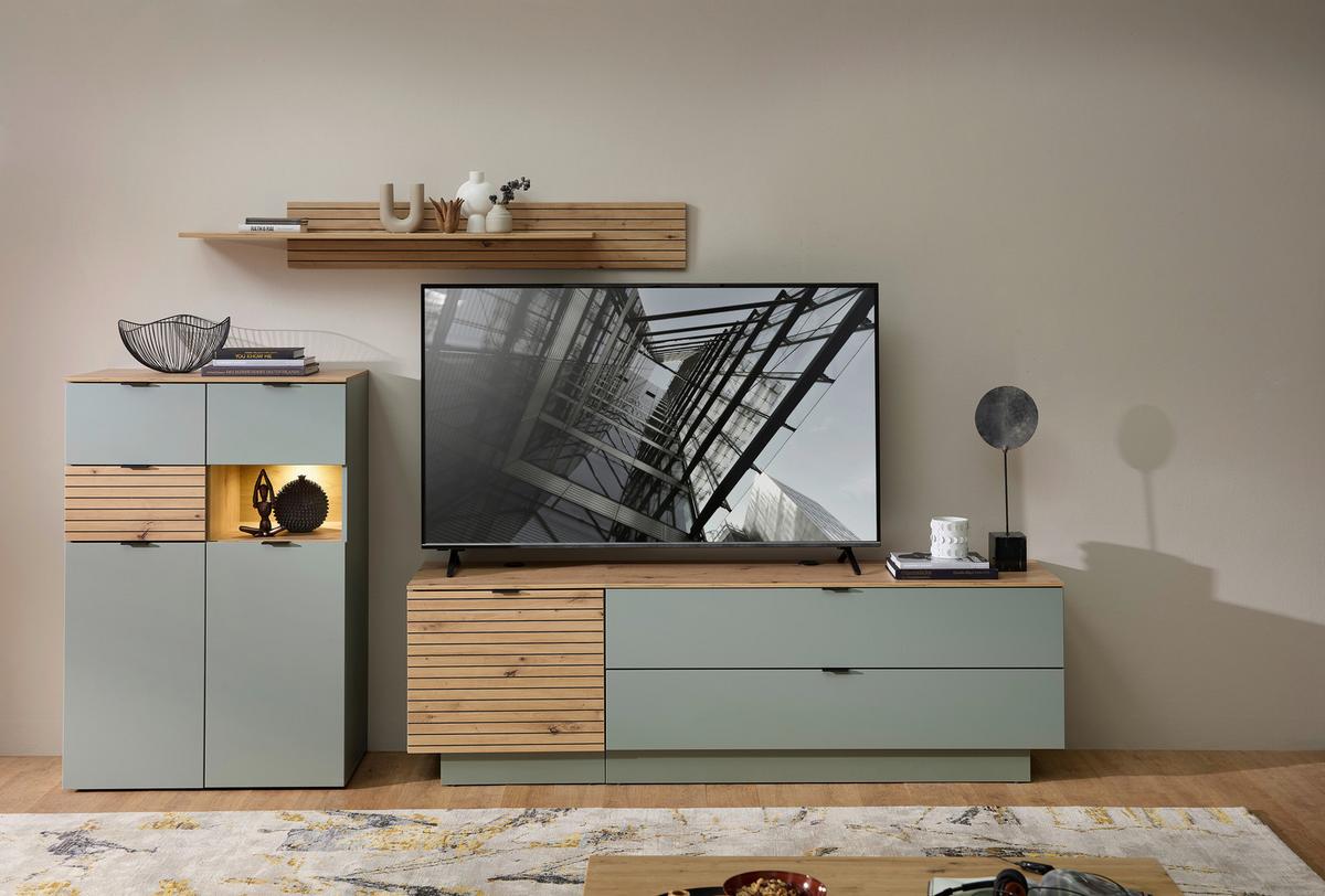 TV-Element Memphis Grün/Eiche Artisan - Schwarz/Eiche Artisan, MODERN, Holzwerkstoff/Metall (140/51/44cm) - Premium Living