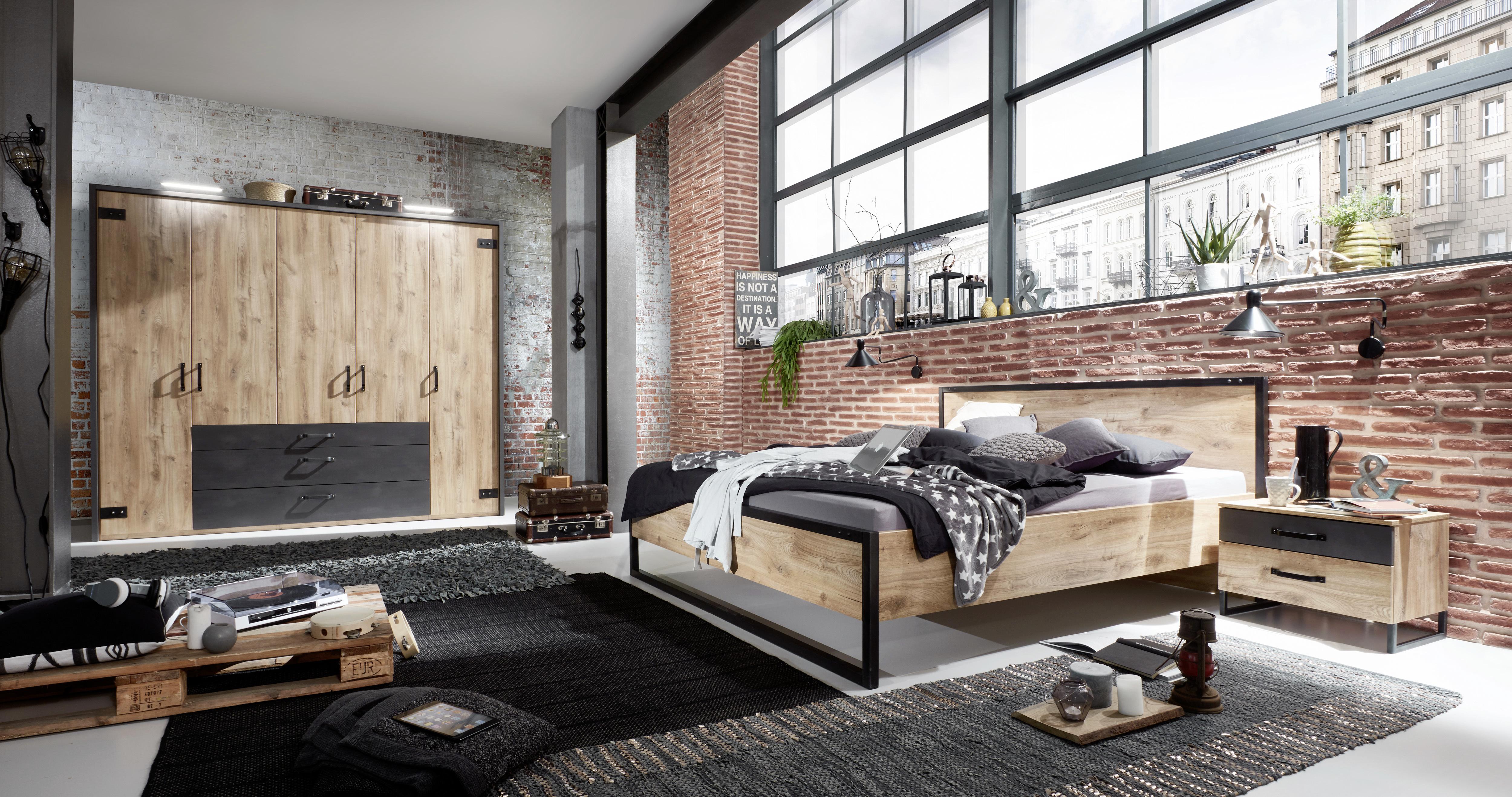 Ormar S Klasičnim Vratima Detroit - boje grafita/boje hrasta, Basics, drvni materijal/metal (250/216/58cm) - Modern Living