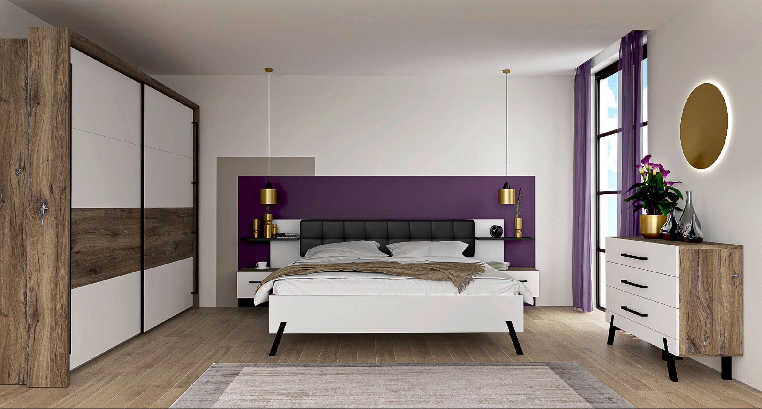 Omara Z Drsnimi Vrati Kya, Barva Hrasta, Bela, Š. 270 Cm - črna/barve hrasta, Moderno, kovina/leseni material (269,9/210,5/61,2cm) - Mömax
