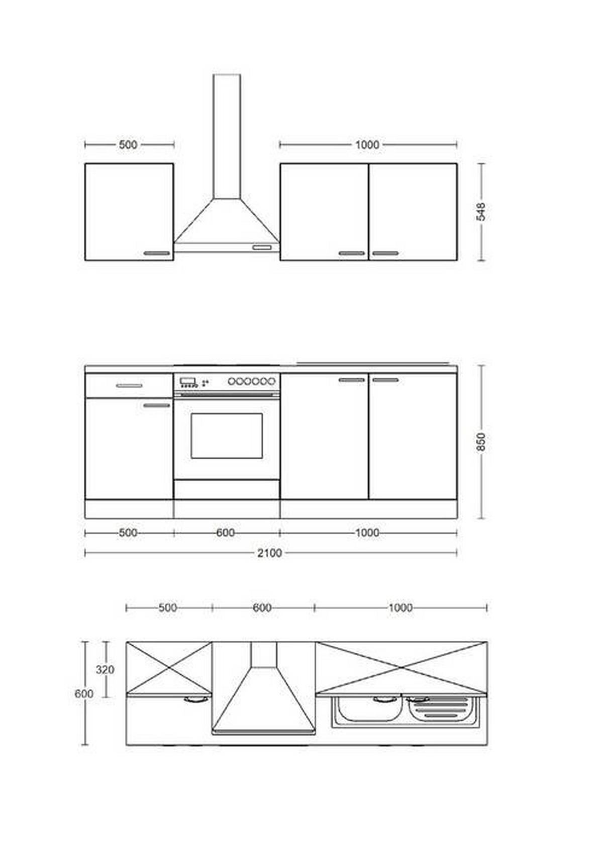 Kuhinjski Blok Z Aparati Avila, Magnolija, Barva Hrasta - magnolija/črna, Moderno, kovina/leseni material (210cm) - FlexWell