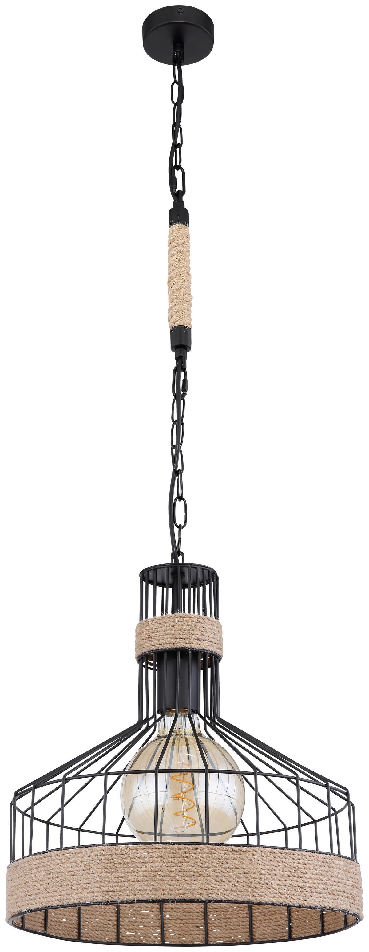 Viseča Svetilka Halia - črna/rjava, Basics, kovina/naravni materiali (35/135cm)