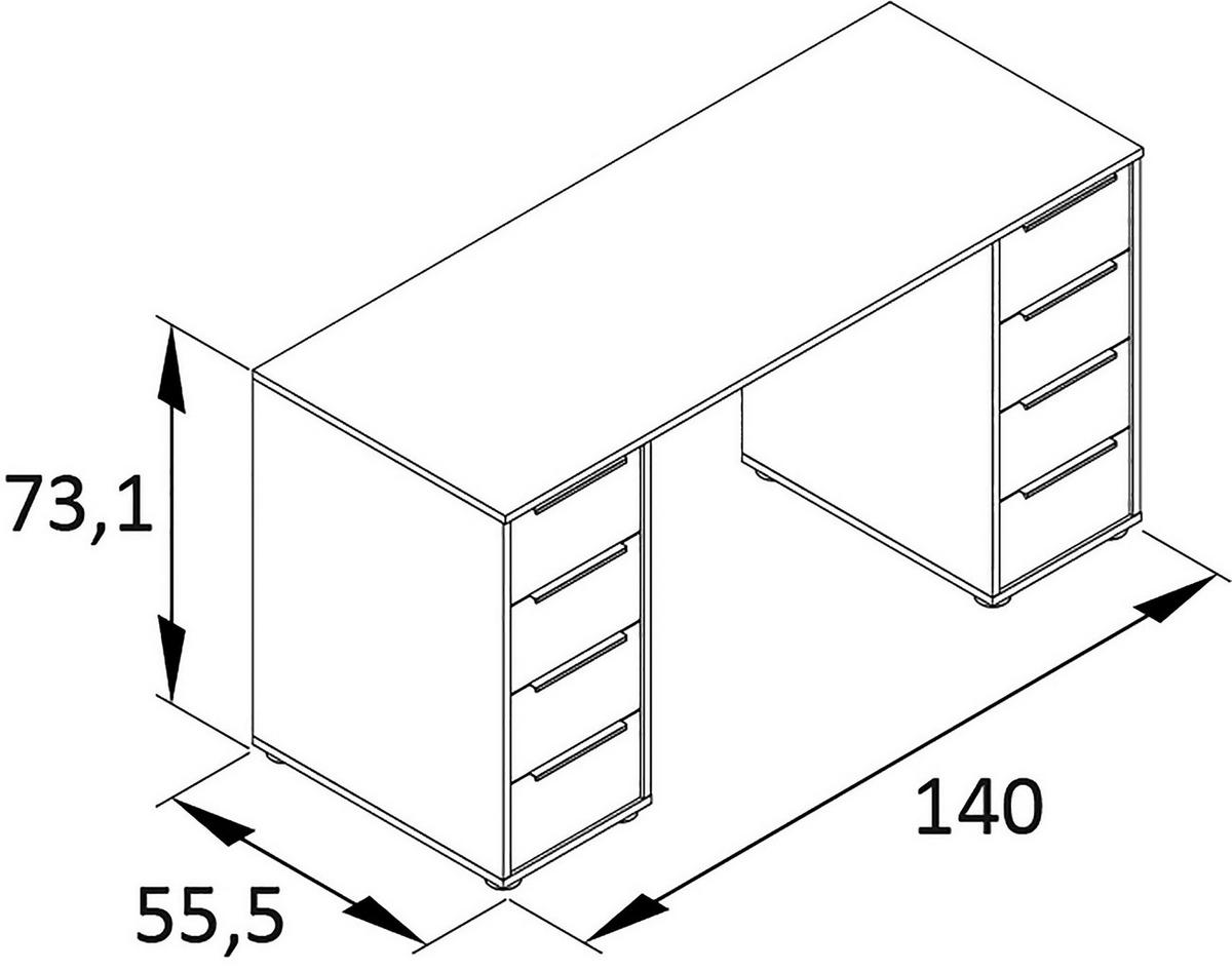 Schreibtisch Elma Weiß/Eichefarben - Eichefarben/Schwarz, MODERN, Holzwerkstoff/Metall (55,5/140/73,1cm) - MID.YOU