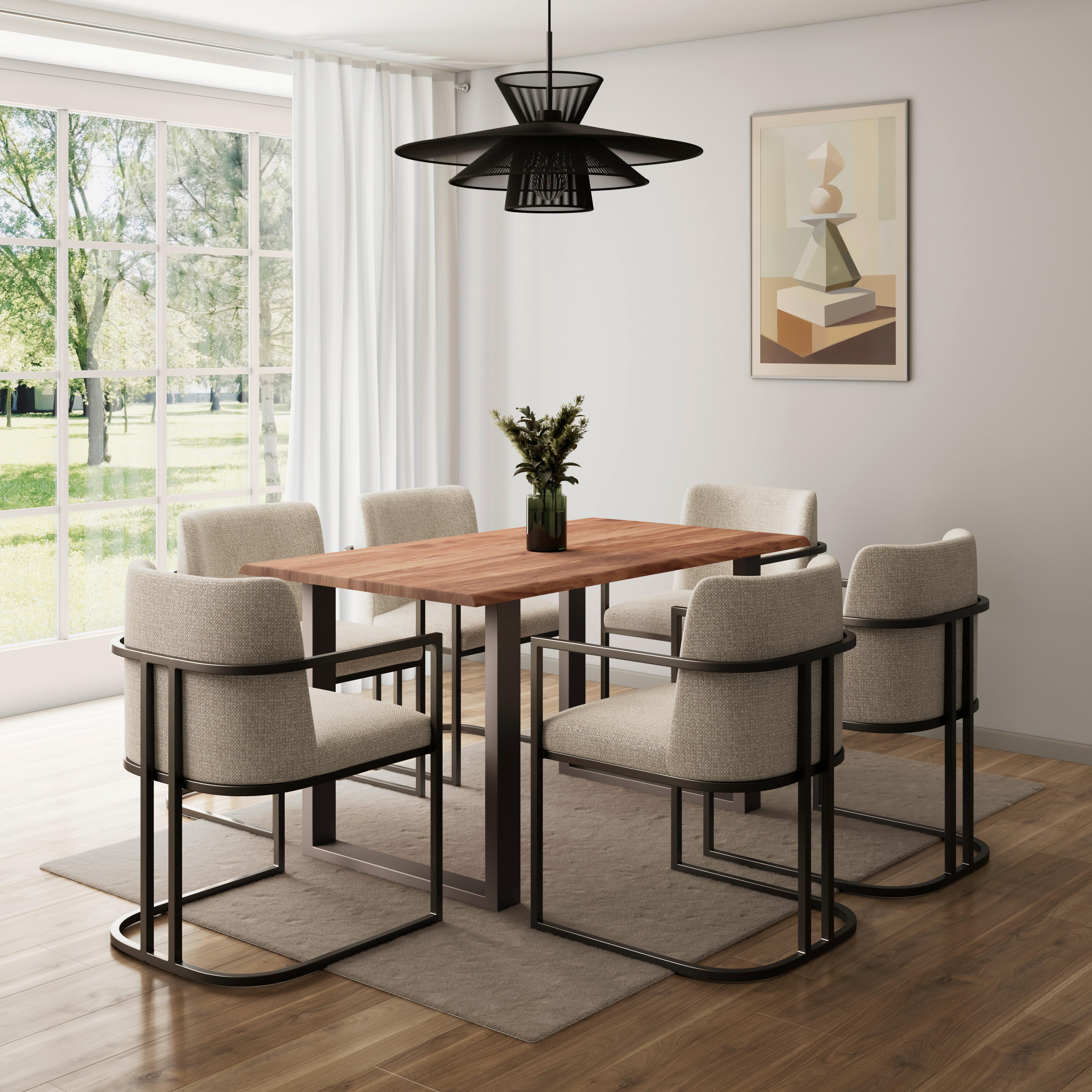 Armlehnstuhl Amara Hellgrau Webstoff Gepolstert - Hellgrau/Schwarz, MODERN, Holz/Textil (55/60/82cm) - Bessagi Home
