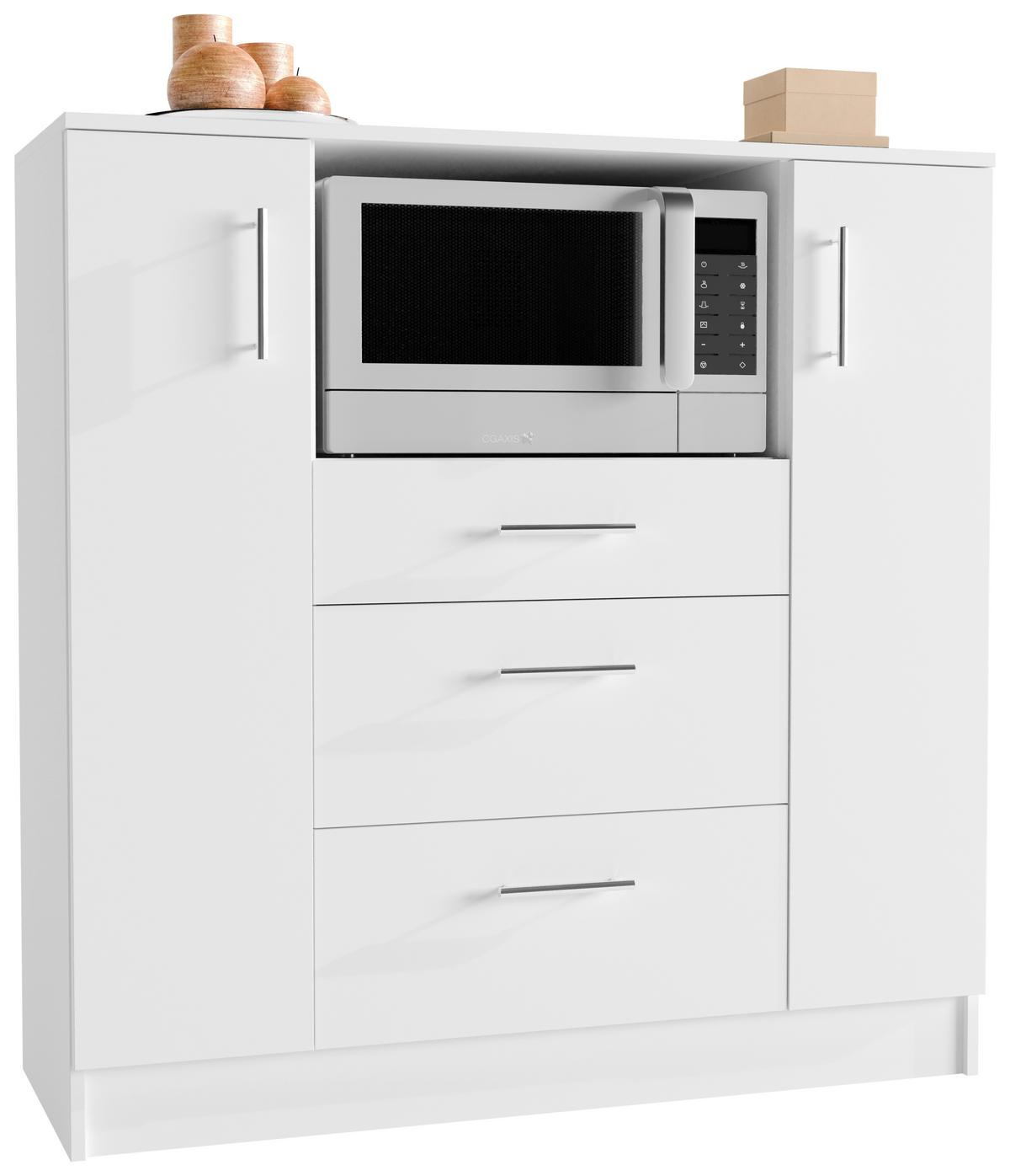 Kredenca Esilo, Bela - bela/barve aluminija, Design, kovina/leseni material (109/110/40cm) - MID.YOU