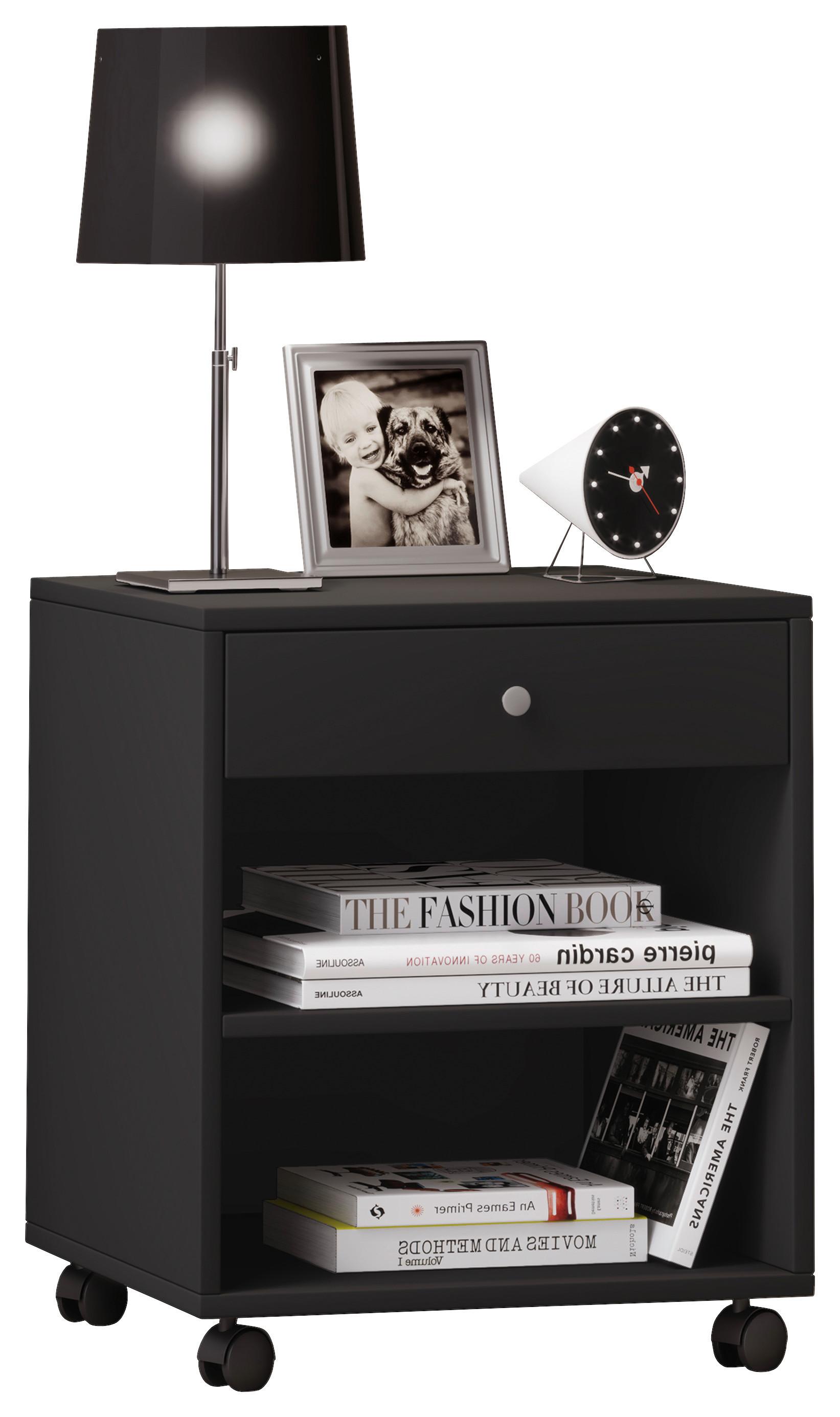 Nočna Omarica Rolda, Črna - srebrne barve/črna, Moderno, umetna masa/leseni material (45/54/38cm) - MID.YOU