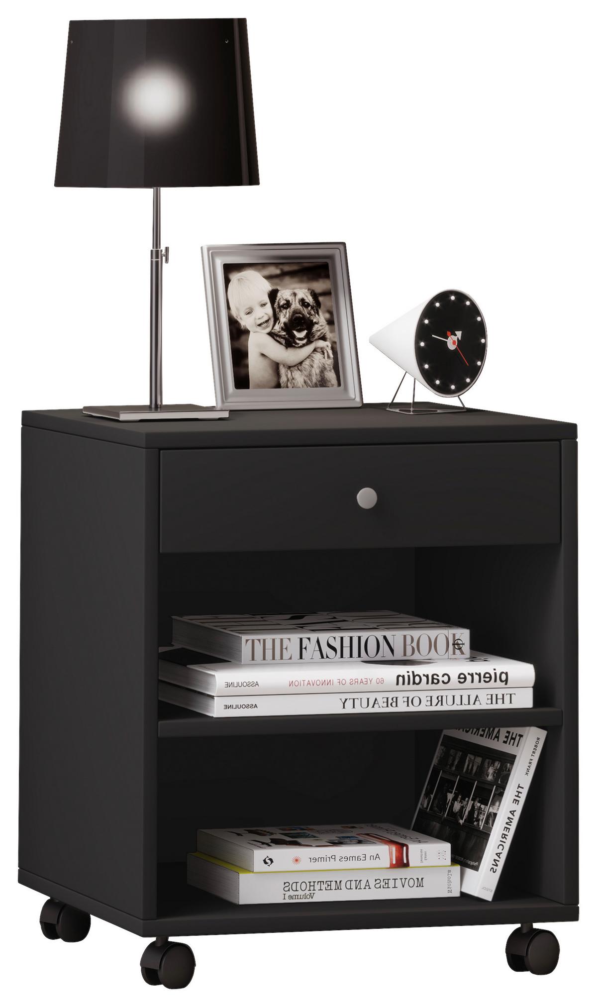 Nočna Omarica Rolda, Črna - srebrne barve/črna, Moderno, umetna masa/leseni material (45/54/38cm) - MID.YOU