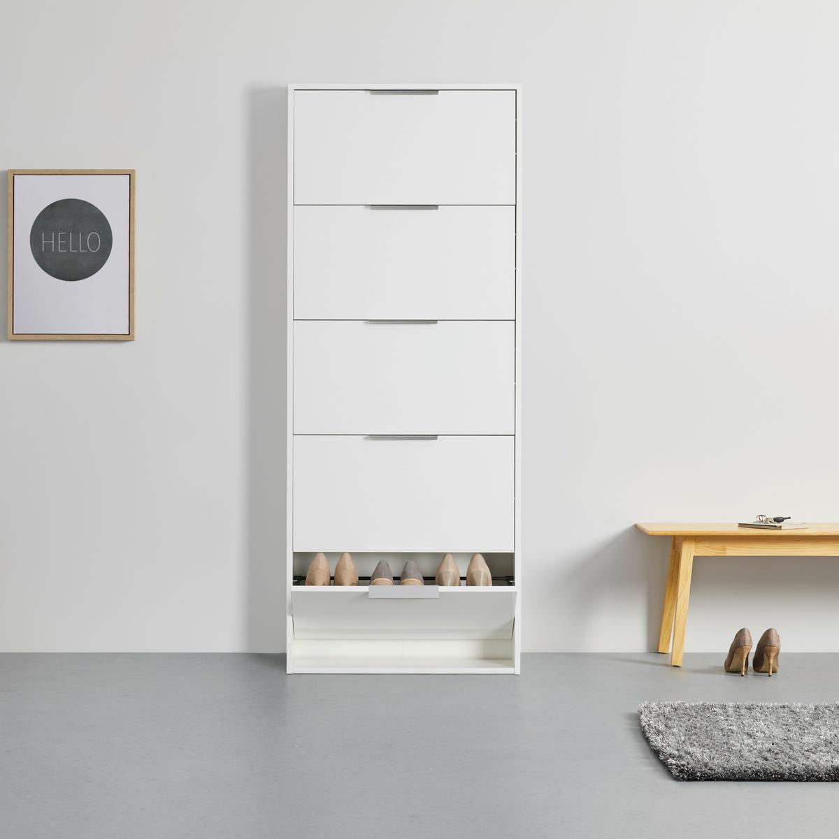 Schuhkipper in Weiss - Weiss Hochglanz/Chromfarben, Modern, Holzwerkstoff/Kunststoff (65/164/16cm) - Mömax