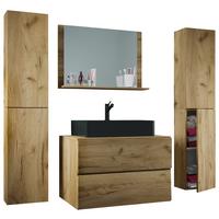 BADEZIMMER LENDAS BL XL - Honigeiche/Schwarz, Modern, Glas/Keramik (146cm) - MID.YOU