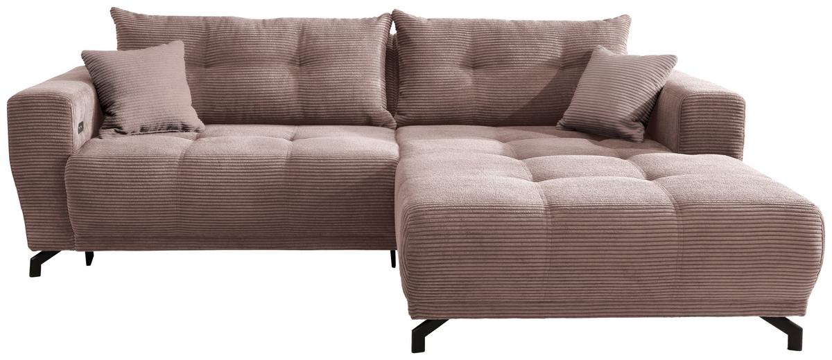 Wohnlandschaft Restato Rosa Cord - Schwarz/Rosa, MODERN, Holz/Textil (246/177cm) - MID.YOU