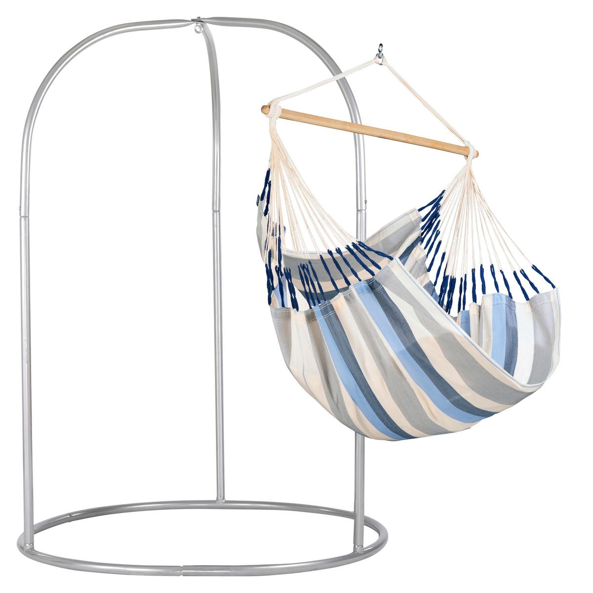Hängesessel Comfort Hammock Echtholz ca. 110x160x180 cm - Weiß/Dunkelblau, KONVENTIONELL, Holz/Textil (110/160/180cm) - La Siesta