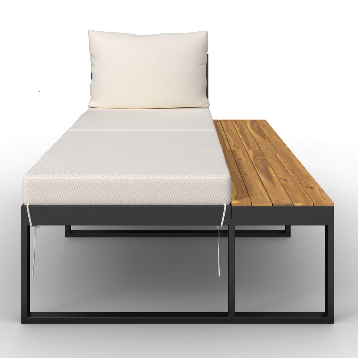 Loungegarnitur Adriano Creme Akazie/Metall/Outdoorstoff - Creme/Schwarz, MODERN, Holz/Textil - Bessagi Garden