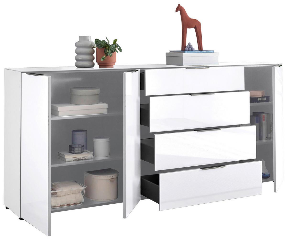 Sideboard Siena Weiss - Chromfarben/Weiss, Modern, Glas/Holzwerkstoff (226/99/40cm) - Mömax