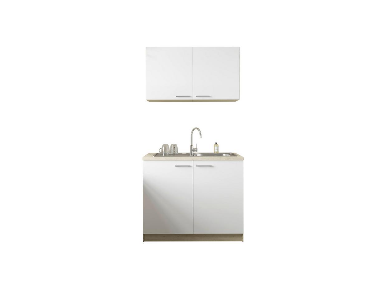 Miniküche Merle B: ca. 100cm Weiß/Eichefarben - Eichefarben/Silberfarben, Basics, Holzwerkstoff/Metall (100cm) - Respekta