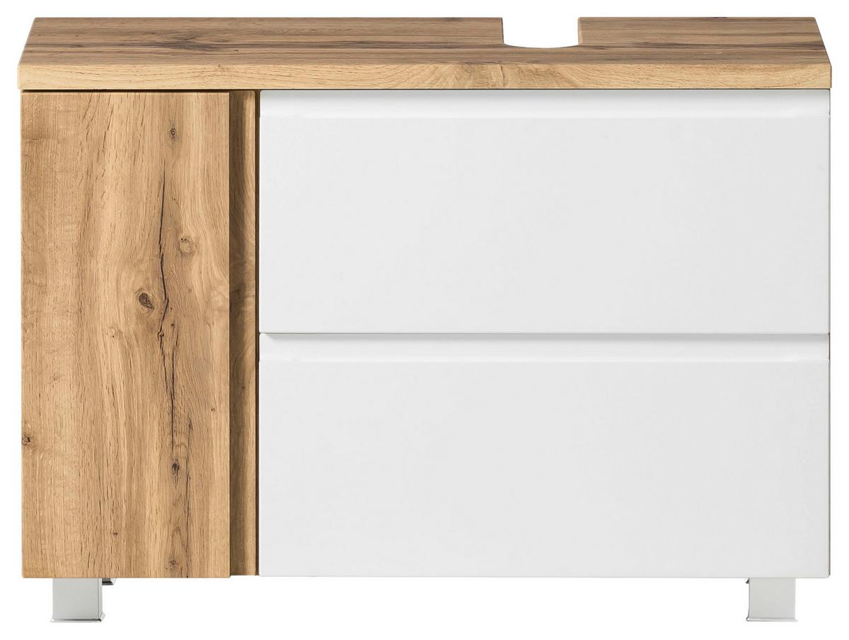 Waschbeckenunterschrank Matt weiß/Wotan Eiche - Eiche Wotan/Weiß, MODERN, Holzwerkstoff (85/56/35cm) - Held