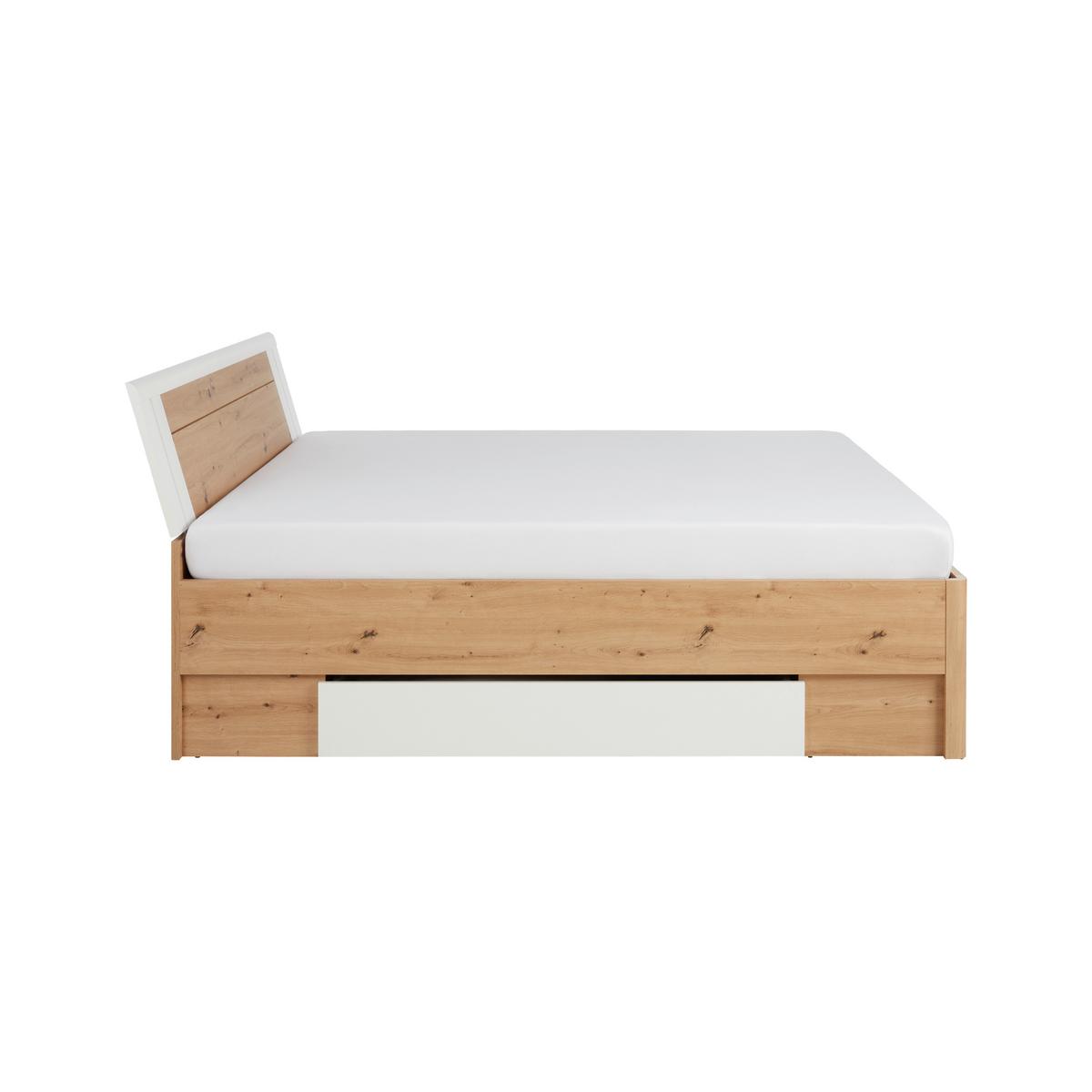 Stauraumbett in Weiß/Eiche Artisan - Eiche Artisan/Weiß, KONVENTIONELL, Holzwerkstoff (180/200cm) - Mömax