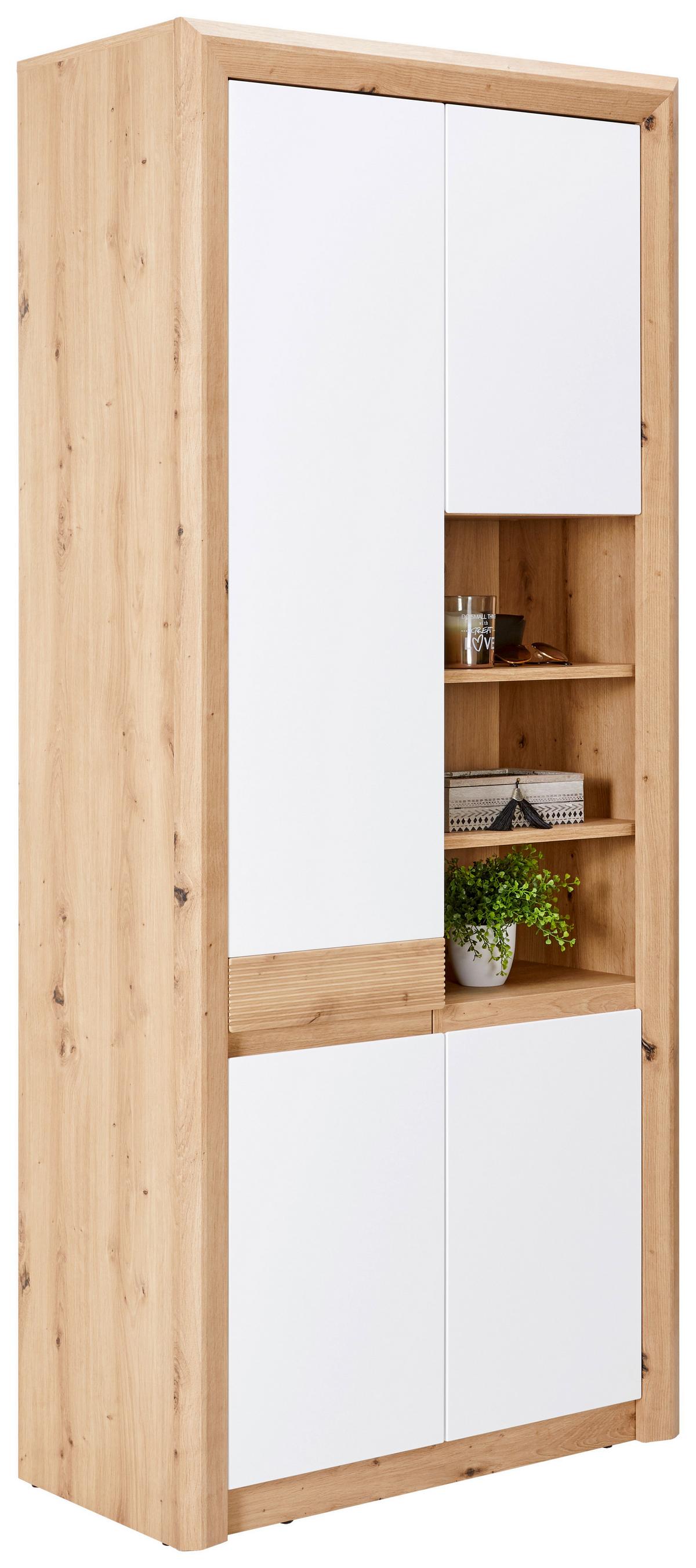 Dulap pentru pantofi KASHMIR NEW - alb/culoare lemn stejar, Modern, material pe bază de lemn (84/192/41cm) - Modern Living