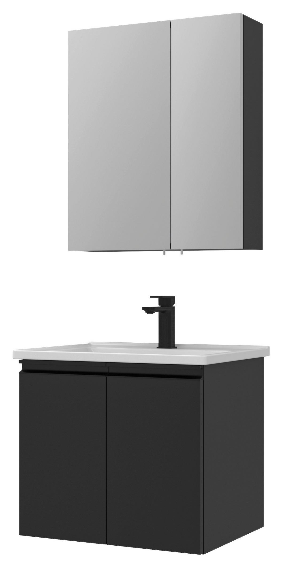 ŁAZIENKA REEF - biały wysoki połysk/czarny, Modern, metal/drewno (60/119/46cm) - MID.YOU