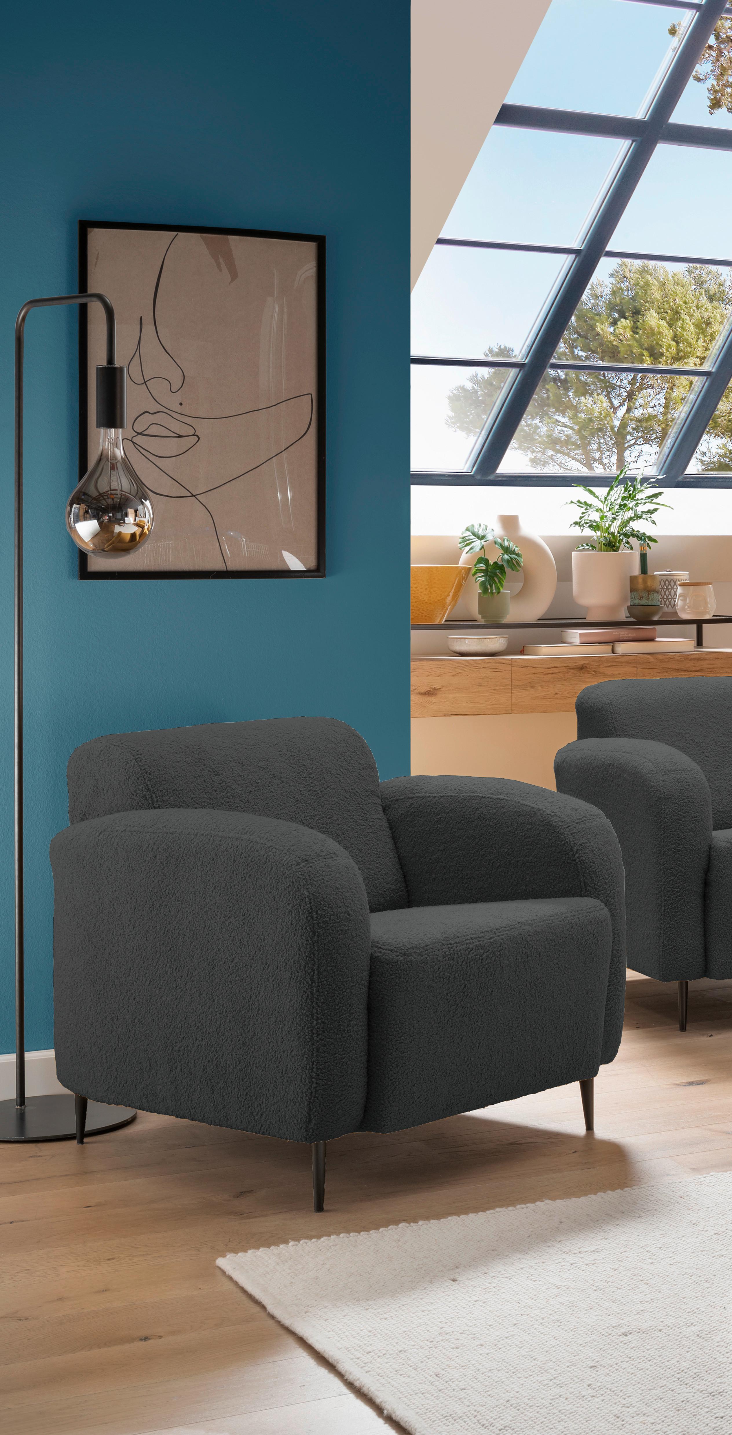 Sessel Marone Anthrazit Teddystoff - Anthrazit/Schwarz, MODERN, Textil/Metall (85/76/90cm) - Livetastic