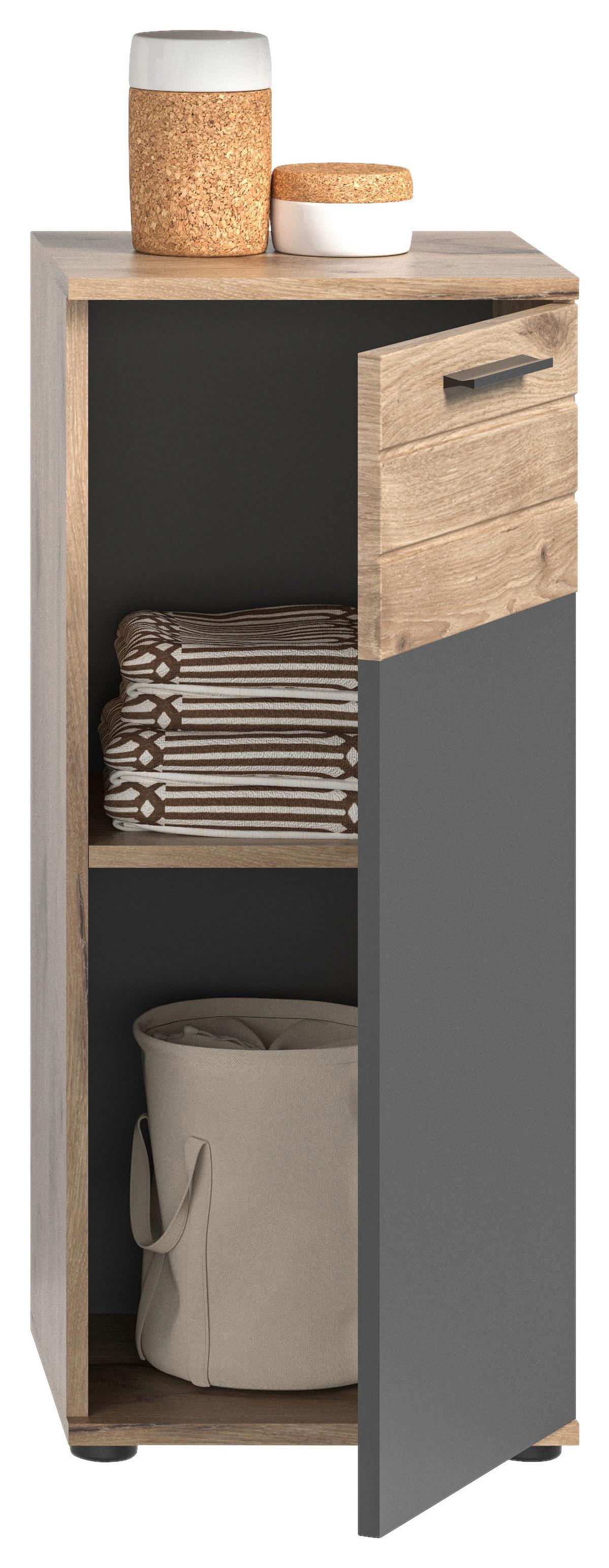 Unterschrank Mason ca. 37x87x34 cm Eiche/Grau - Schwarz/Grau, MODERN, Holzwerkstoff/Kunststoff (37/87/34cm) - MID.YOU