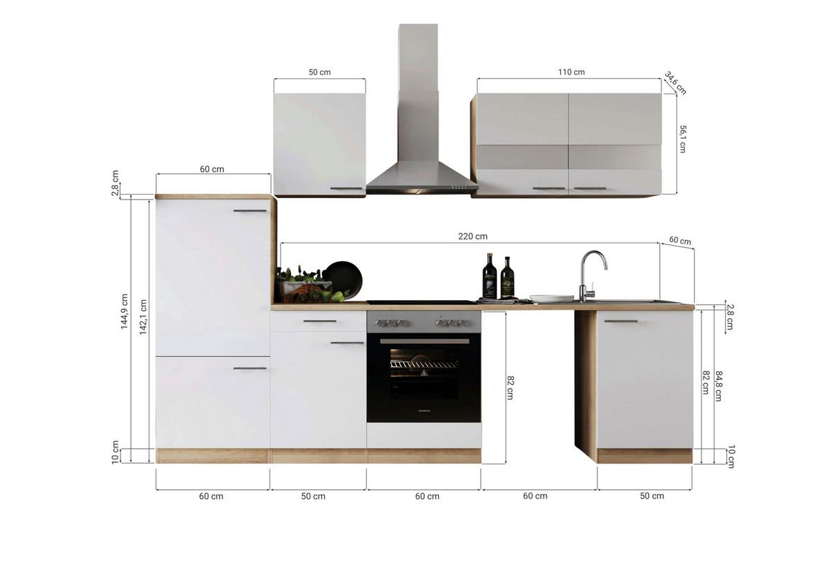 Kuhinjski Blok Z Aparati Merle, 280cm - barve nerjavečega jekla/siva, Basics, kovina/steklo (280cm) - Respekta