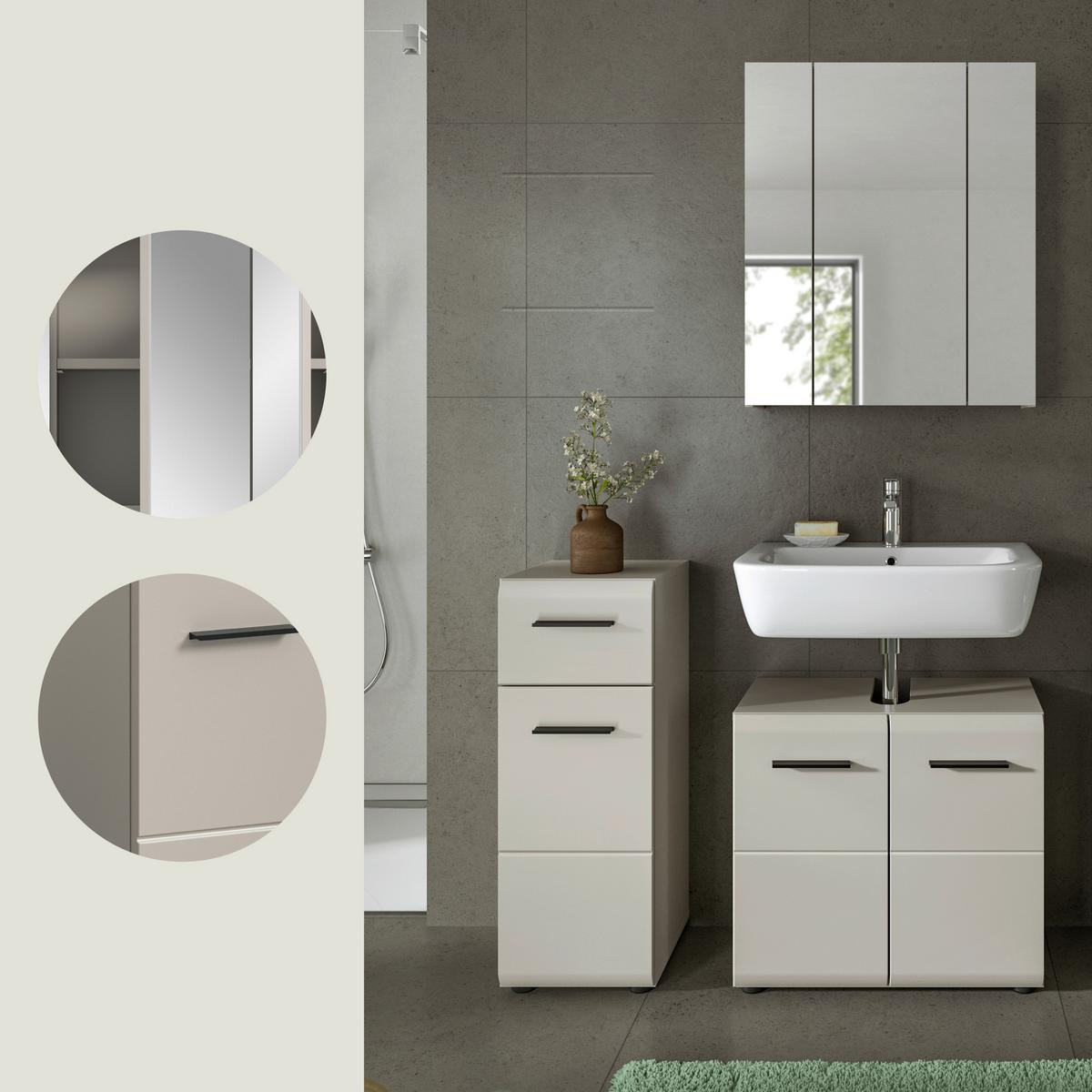 Badezimmer Ice Kaschmir 3-teilig - Kaschmir/Schwarz, Trend, Glas/Holzwerkstoff (90cm) - MID.YOU