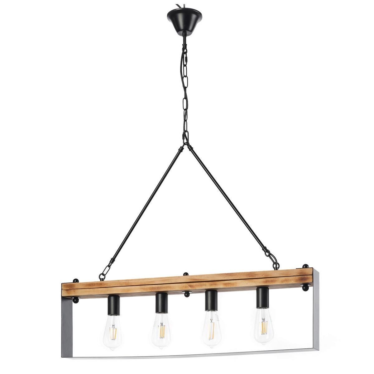 Hängeleuchte Susan Braun/Schwarz max. 22 Watt - Schwarz/Braun, Natur, Holz/Metall (80/8/100cm)