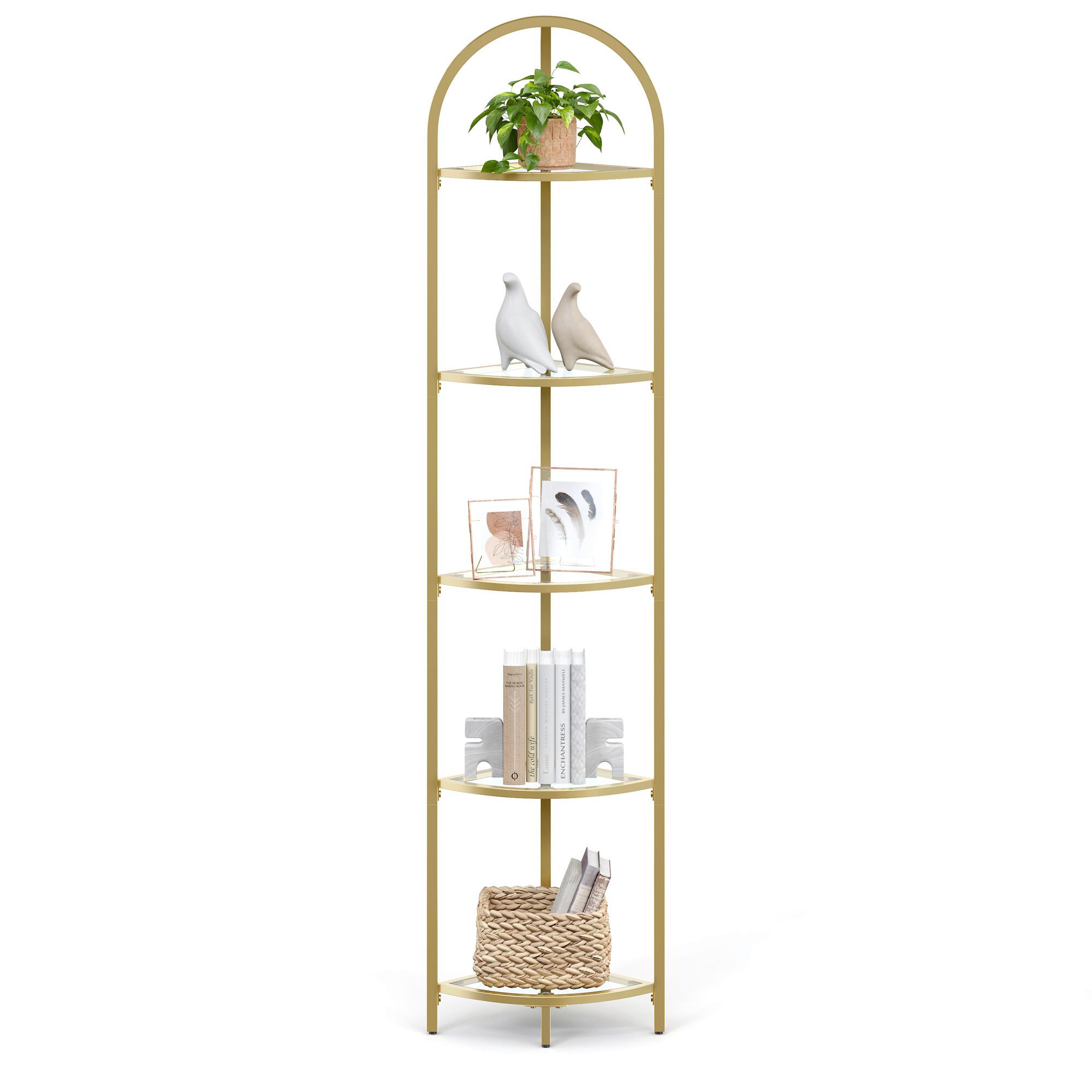 Eckregal Goldfarben ca. 28x158x28 cm - Goldfarben, Trend, Glas/Metall (28/158/28cm) - MID.YOU
