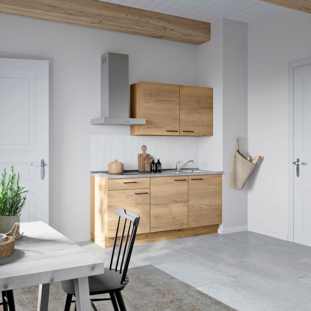 Küchenblock Structura Low m. Geräten Eiche - Schieferfarben/Eichefarben, MODERN, Holzwerkstoff/Metall (180cm) - Nobilia