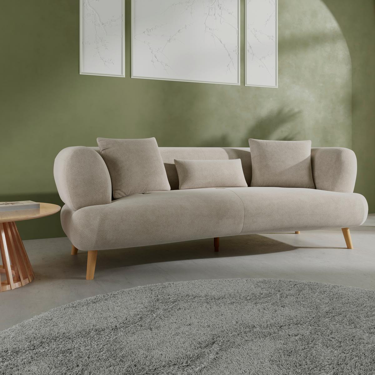 Sofa Elisabeth Bouclé Beige - Beige/Naturfarben, MODERN, Holz/Textil (216/81/94cm) - Bessagi Home