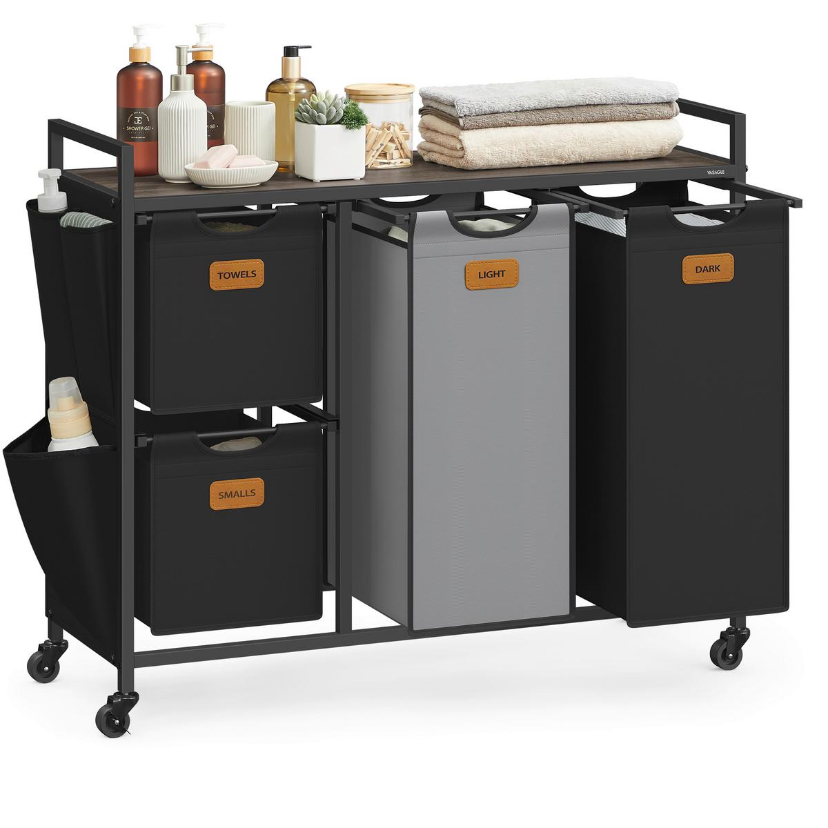 WÄSCHEKORB LUANDRY BASKET - Schwarz/Braun, MODERN, Textil/Metall (98,6/80,5/33cm) - MID.YOU
