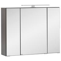 Spiegelschrank Kopenhagen mit LED 3-türig ca.80x64cm Graphit - Chromfarben/Graphitfarben, KONVENTIONELL, Glas/Holzwerkstoff (80/64/20cm) - Held
