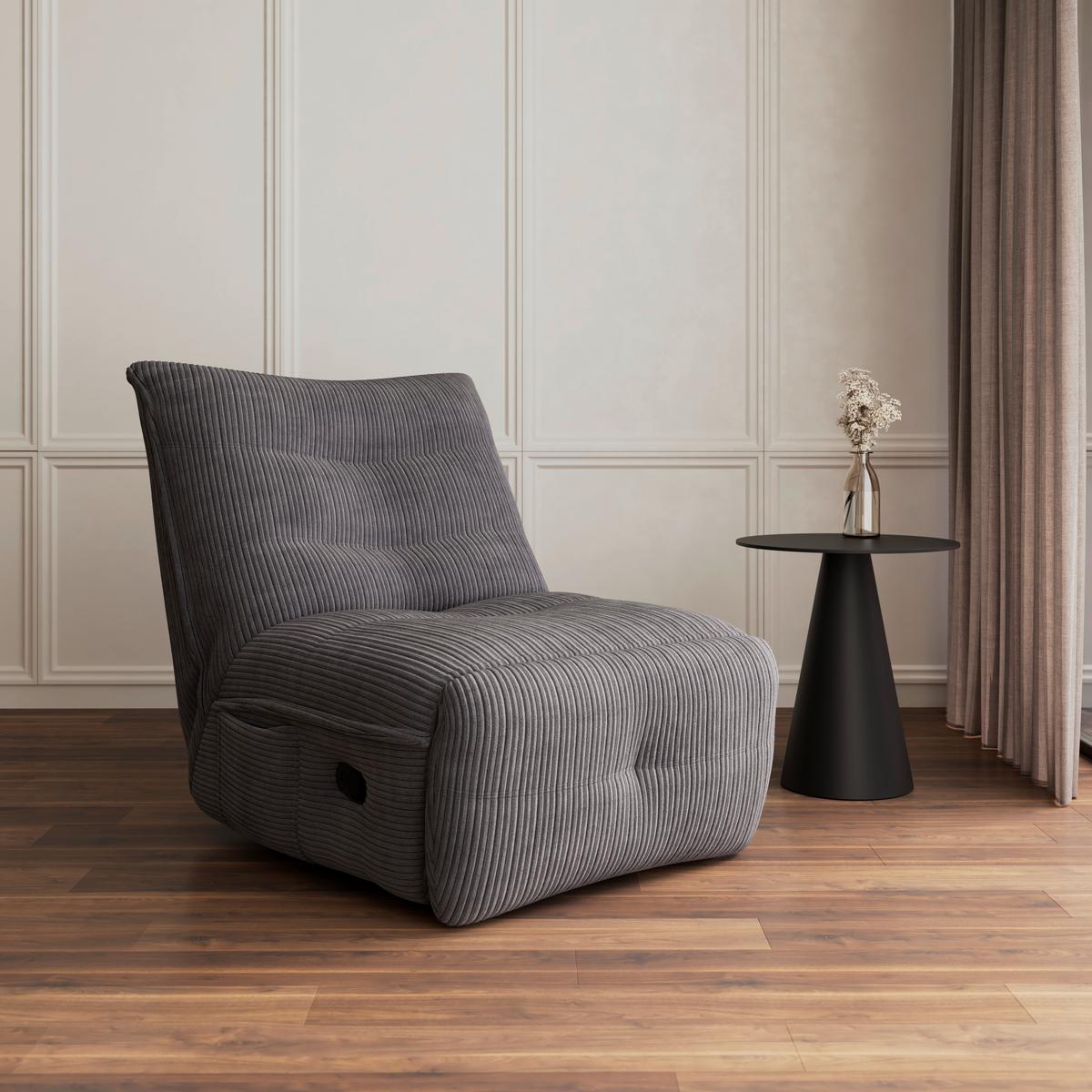 Sessel Alura Dunkelgrau Cord Drehbar - Dunkelgrau/Schwarz, MODERN, Holz/Textil (90/92/90cm) - Bessagi Home