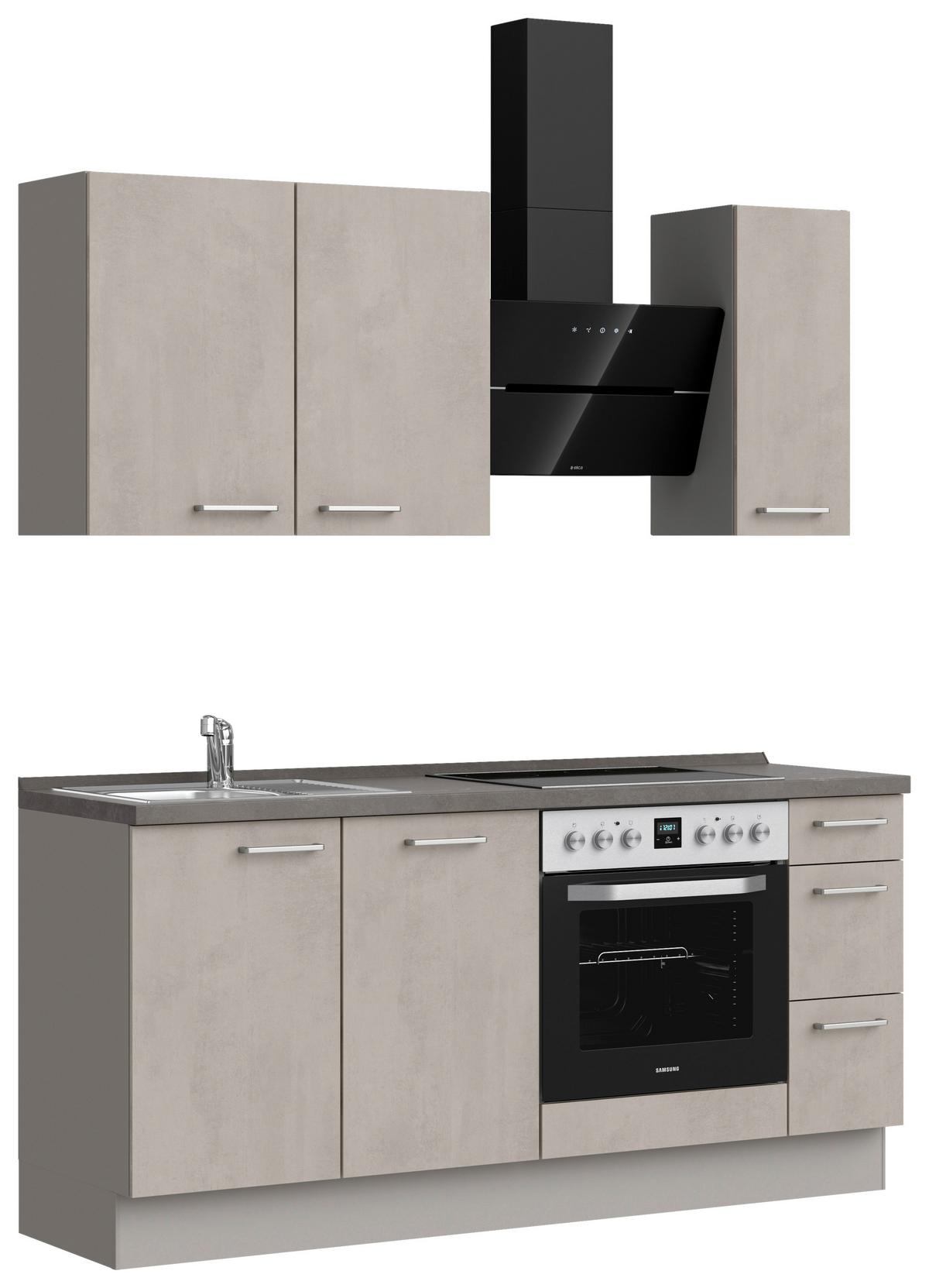 Küchenblock Riva High m. Geräten Grau - Schieferfarben/Edelstahlfarben, MODERN, Holzwerkstoff/Metall (180cm) - Nobilia