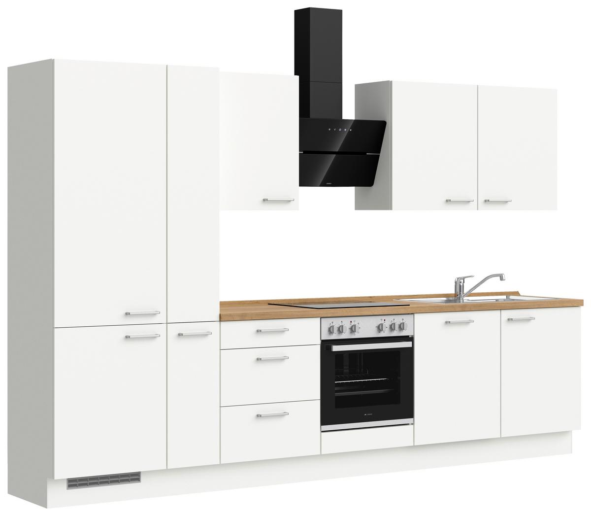 Küchenblock Touch High m. Geräten Weiß - Edelstahlfarben/Eichefarben, MODERN, Holzwerkstoff/Metall (330cm) - Nobilia
