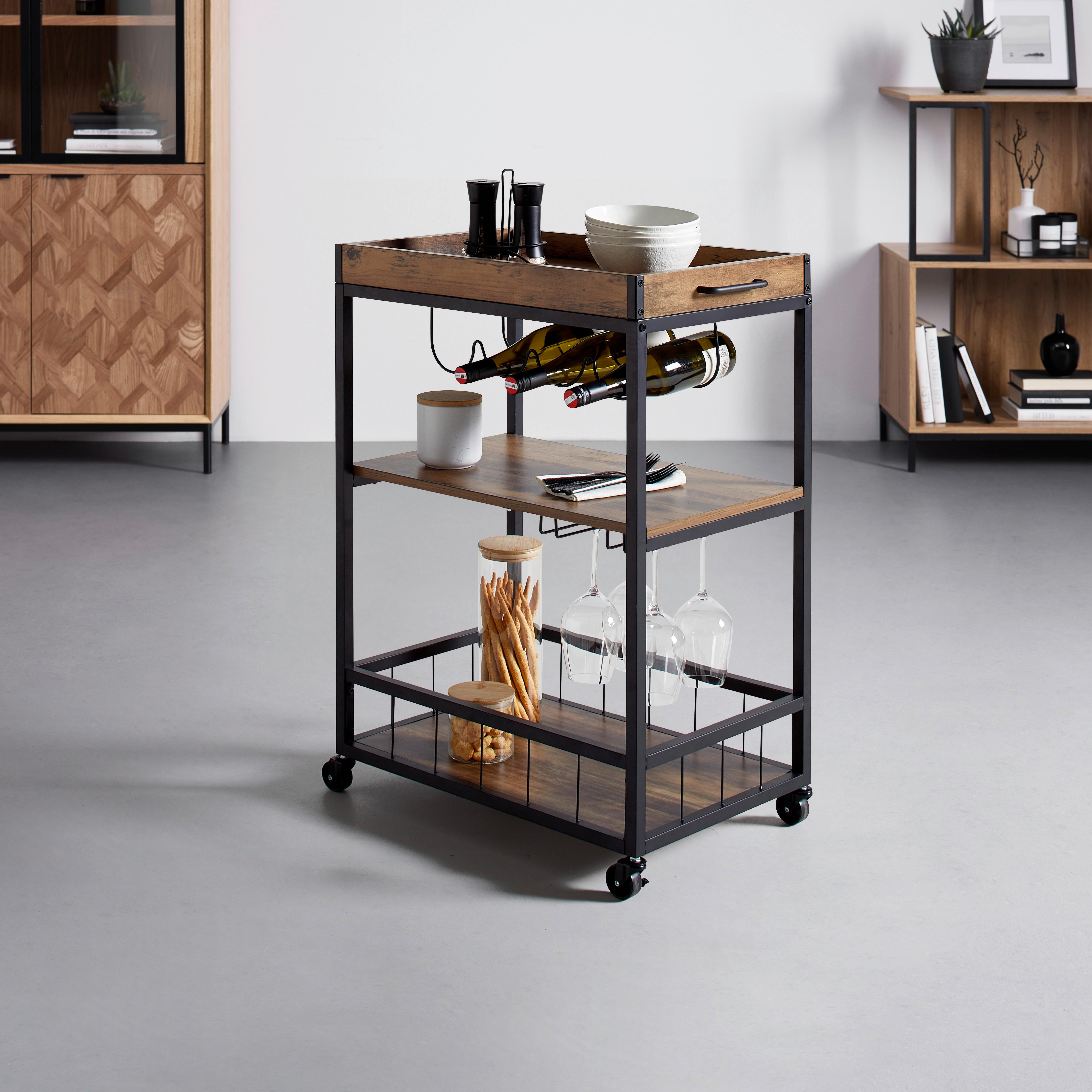 Servierwagen Madras Naturfarben/Schwarz - Schwarz/Naturfarben, Modern, Holzwerkstoff/Kunststoff (67/88/39,5cm) - Mömax