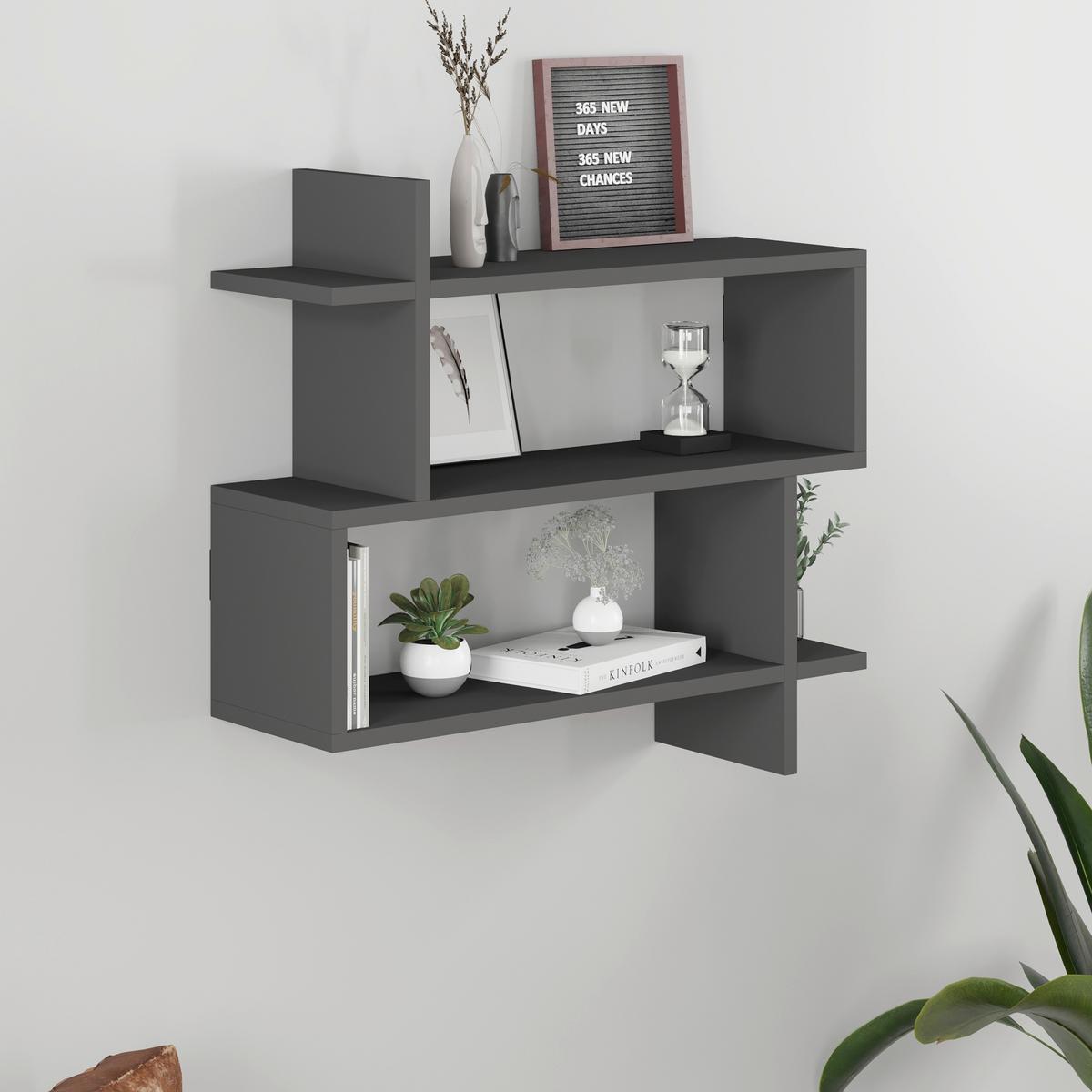 Stenska Polica Paralel - antracit, Design, leseni material (70/65/22cm) - Livetastic