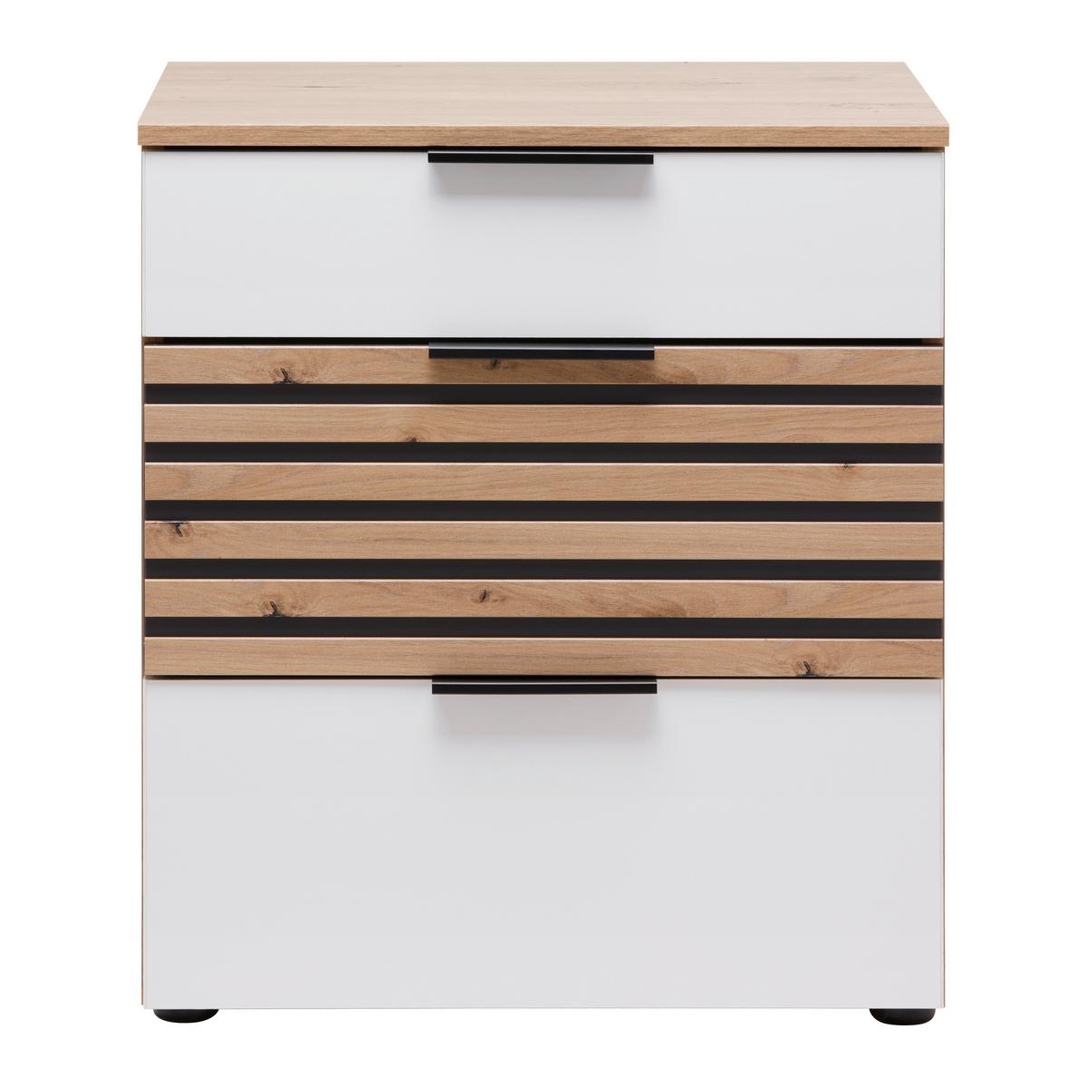 Nachtkästchen Leo Graphit/Weiß/Eiche Artisan - Schwarz/Graphitfarben, KONVENTIONELL, Holzwerkstoff/Kunststoff (54/61/41cm) - Premium Living