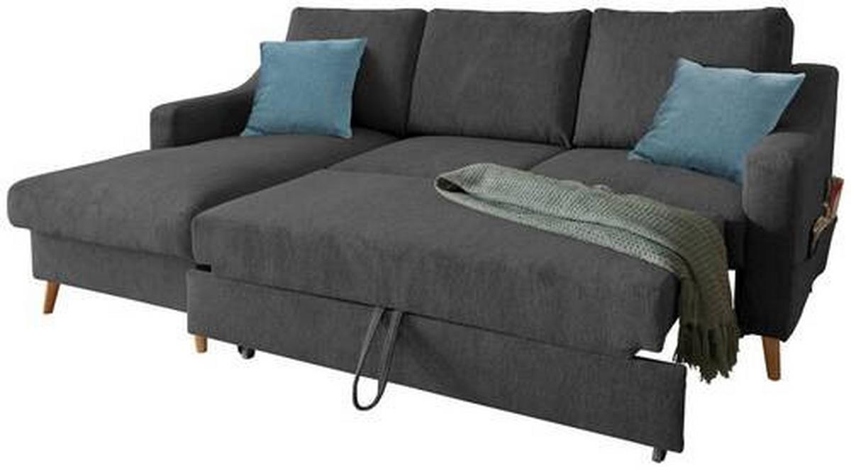 Wohnlandschaft Valentina Schwarz Mikrofaser - Blau/Schwarz, Design, Holz/Textil (150/228cm) - MID.YOU