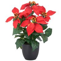Kunstpflanze Weihnachtsstern Rot/Braun - Rot/Schwarz, Basics, Kunststoff (35cm)