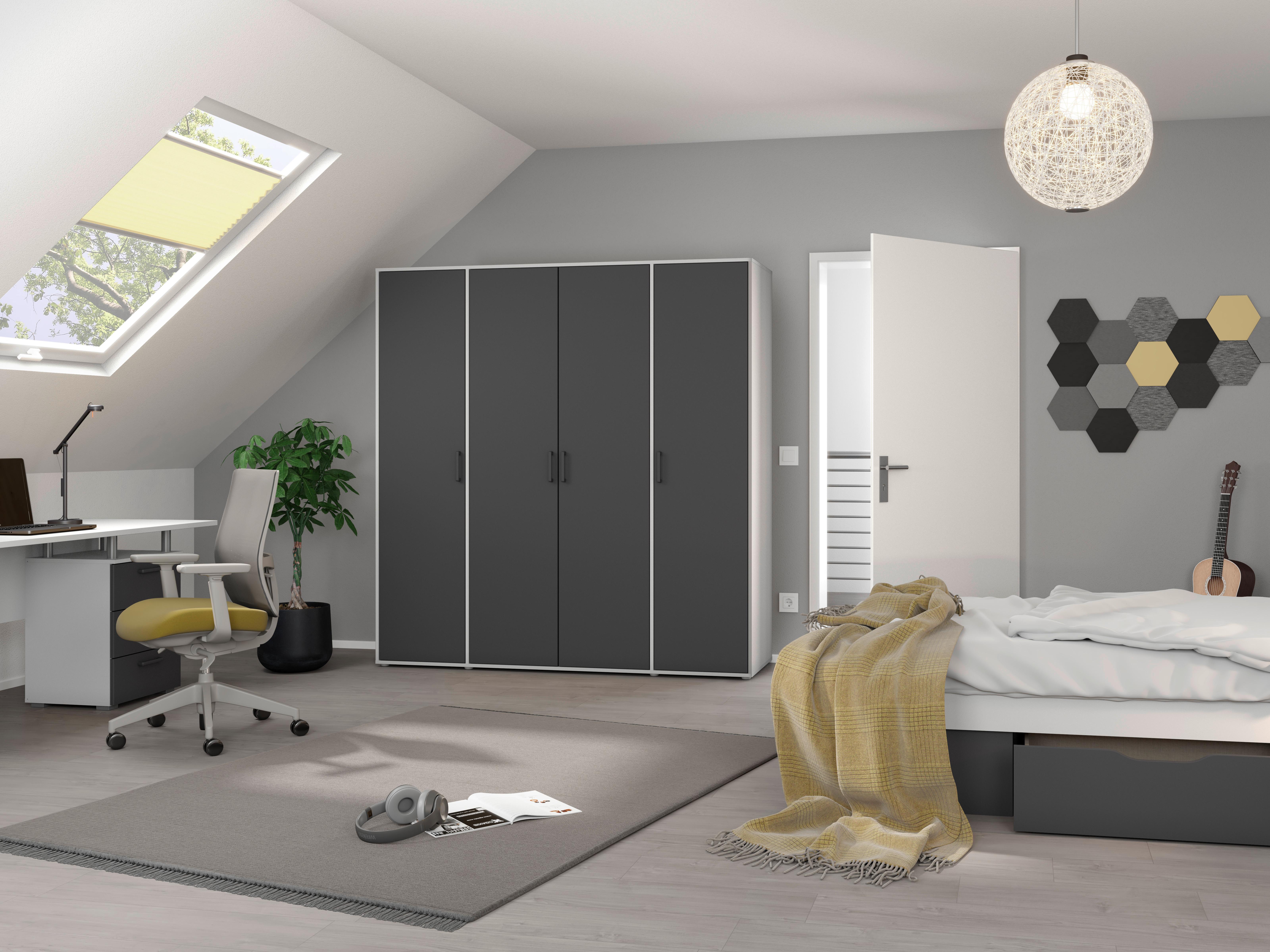DULAP  USI ROTATIVE VOYAGER - alb/gri, Modern, material pe bază de lemn (187/194/53cm) - Modern Living