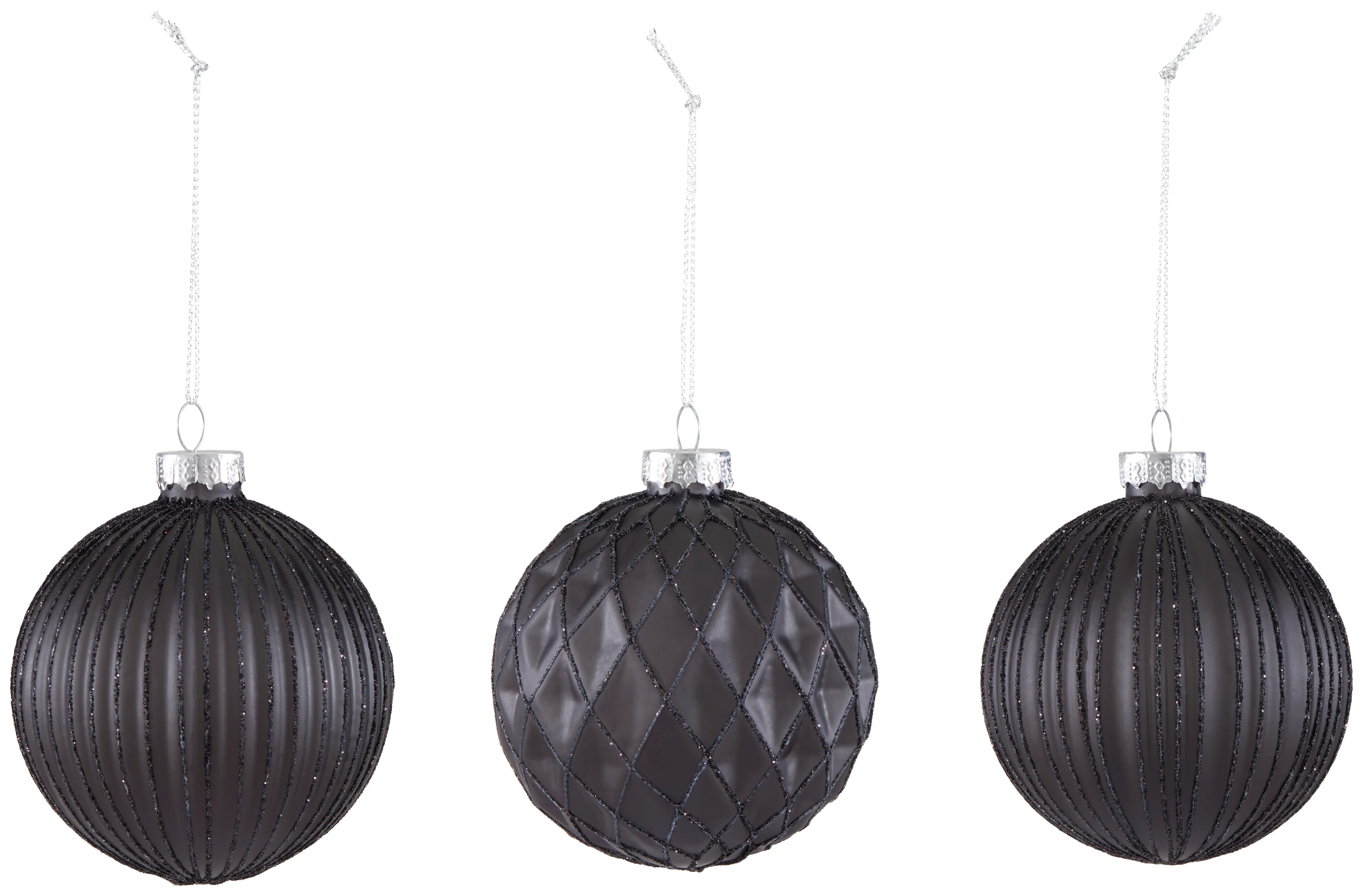 Christbaumkugel Miracle in Schwarz 12-teilig - Schwarz, Glas/Textil (8cm) - Modern Living