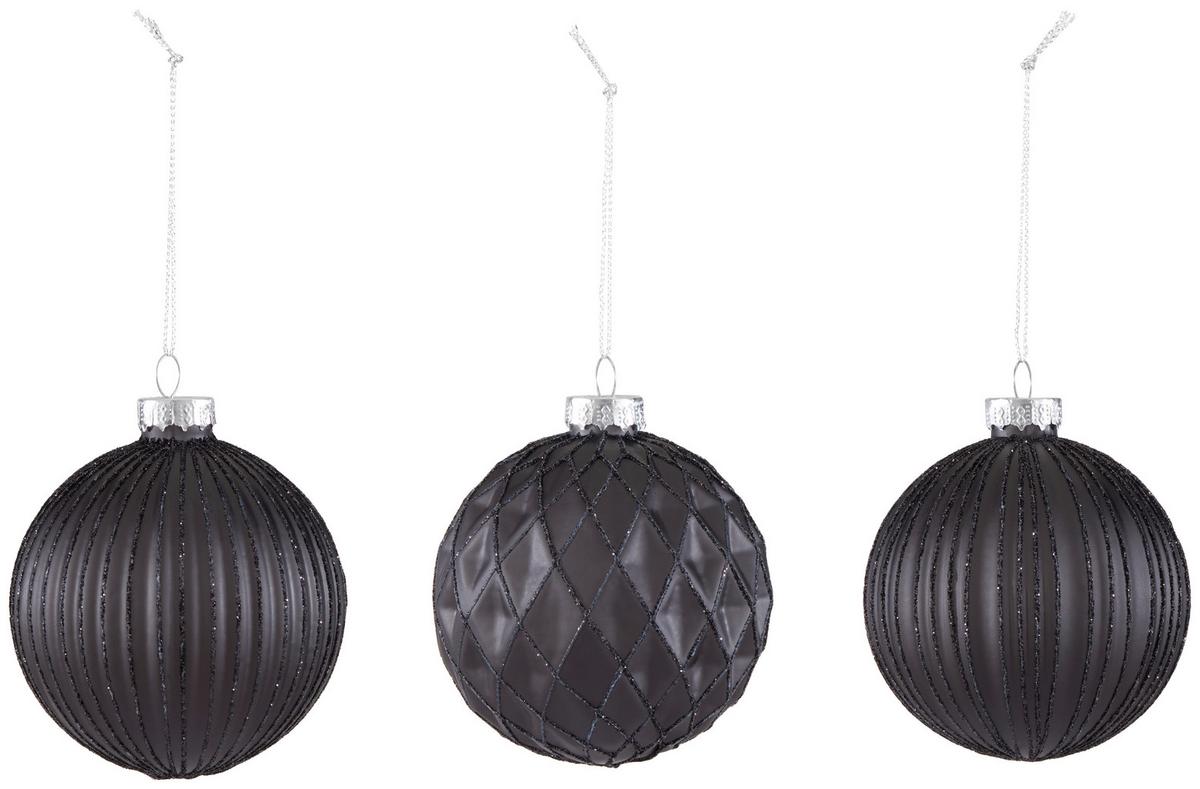 Christbaumkugel Miracle in Schwarz 12-teilig - Schwarz, Glas/Textil (8cm) - Modern Living