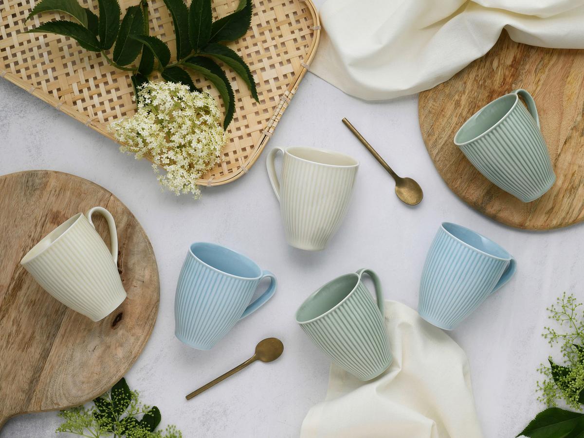 Set Skodelic Valencia, 6-Delni - pastelno modra/krem barve, Basics, keramika - Creatable