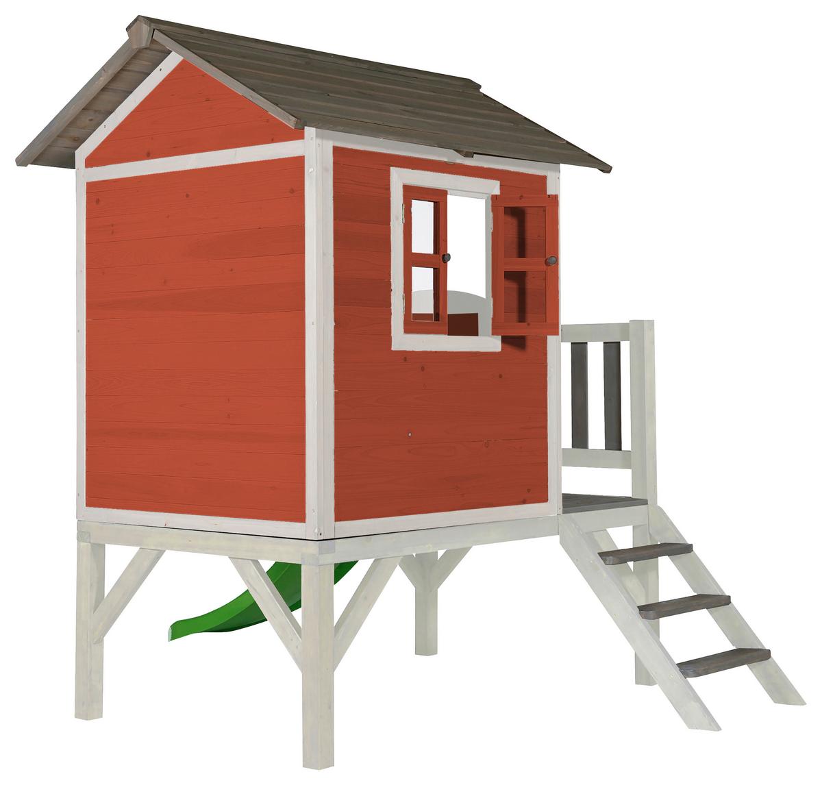 Spielhaus Lodge XL in Rot - Rot/Weiß, Basics, Holz (261/189/168cm) - Ambia Garden